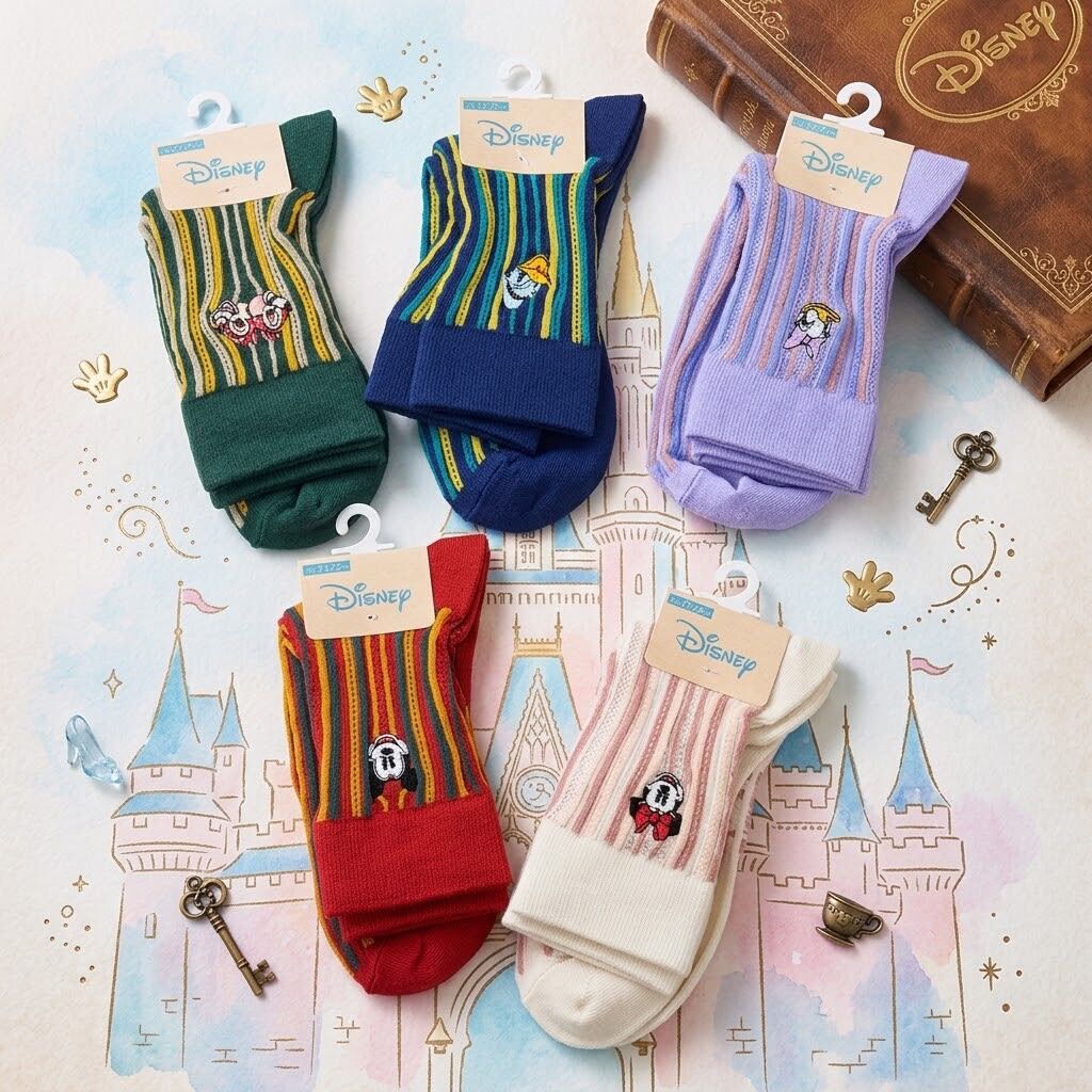 JP Disney 造型立體直紋刺繡中筒襪 4902 TK260923