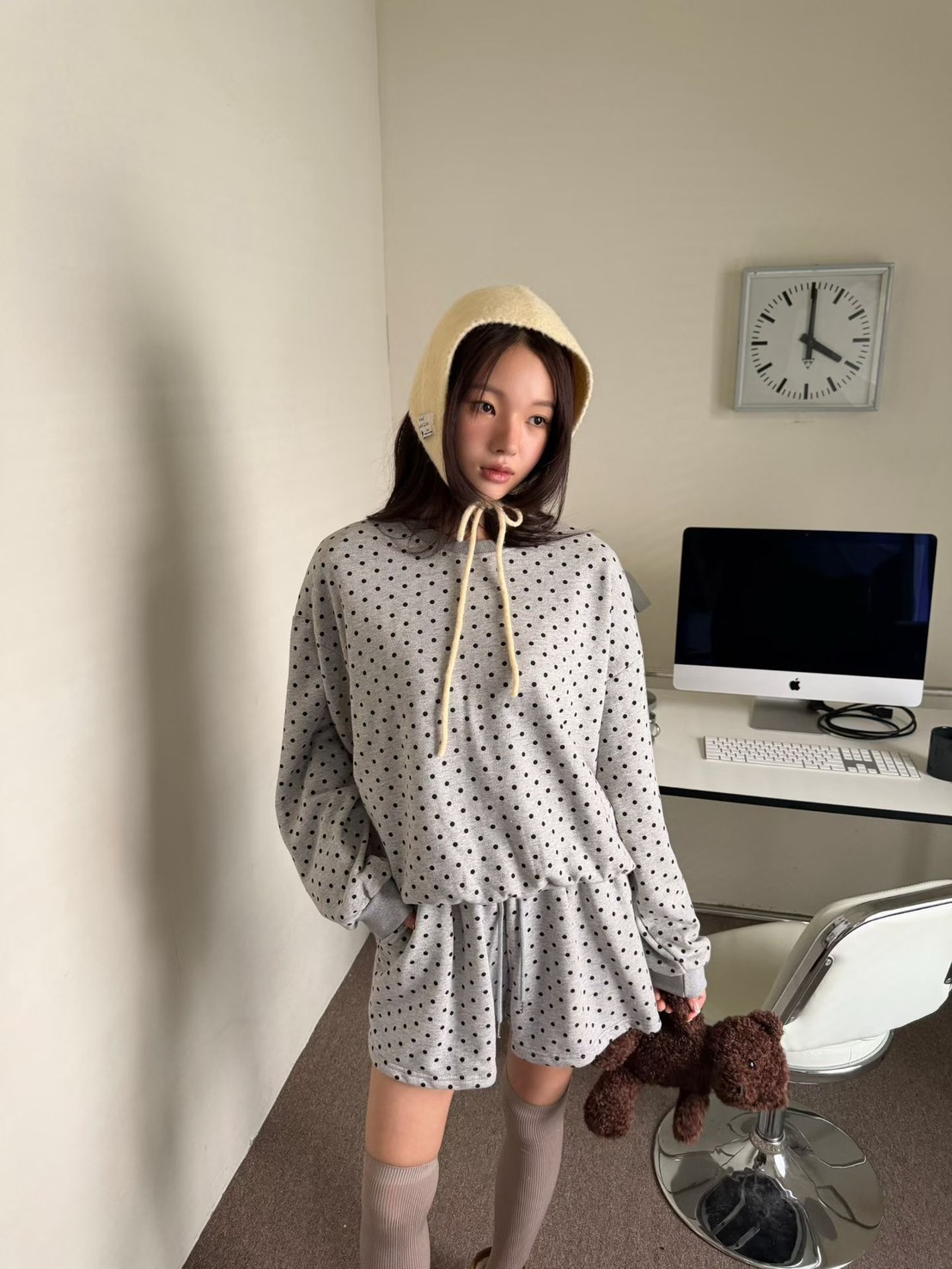 點點長袖+短褲SET