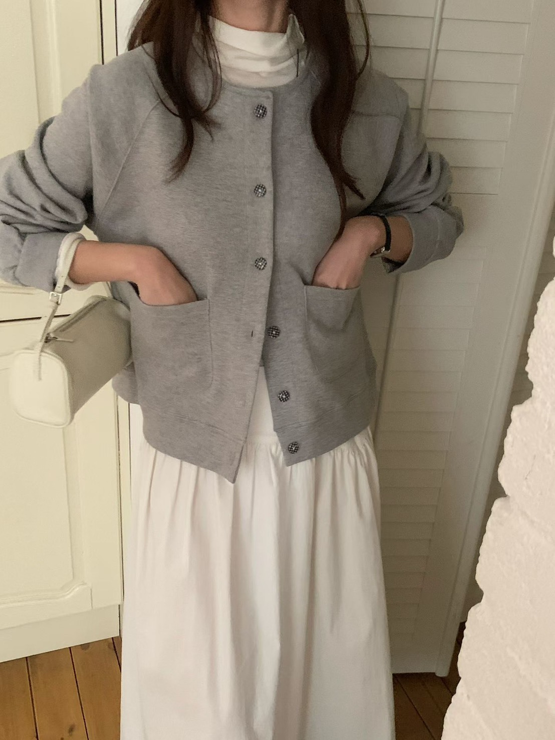 格子釦棉外套