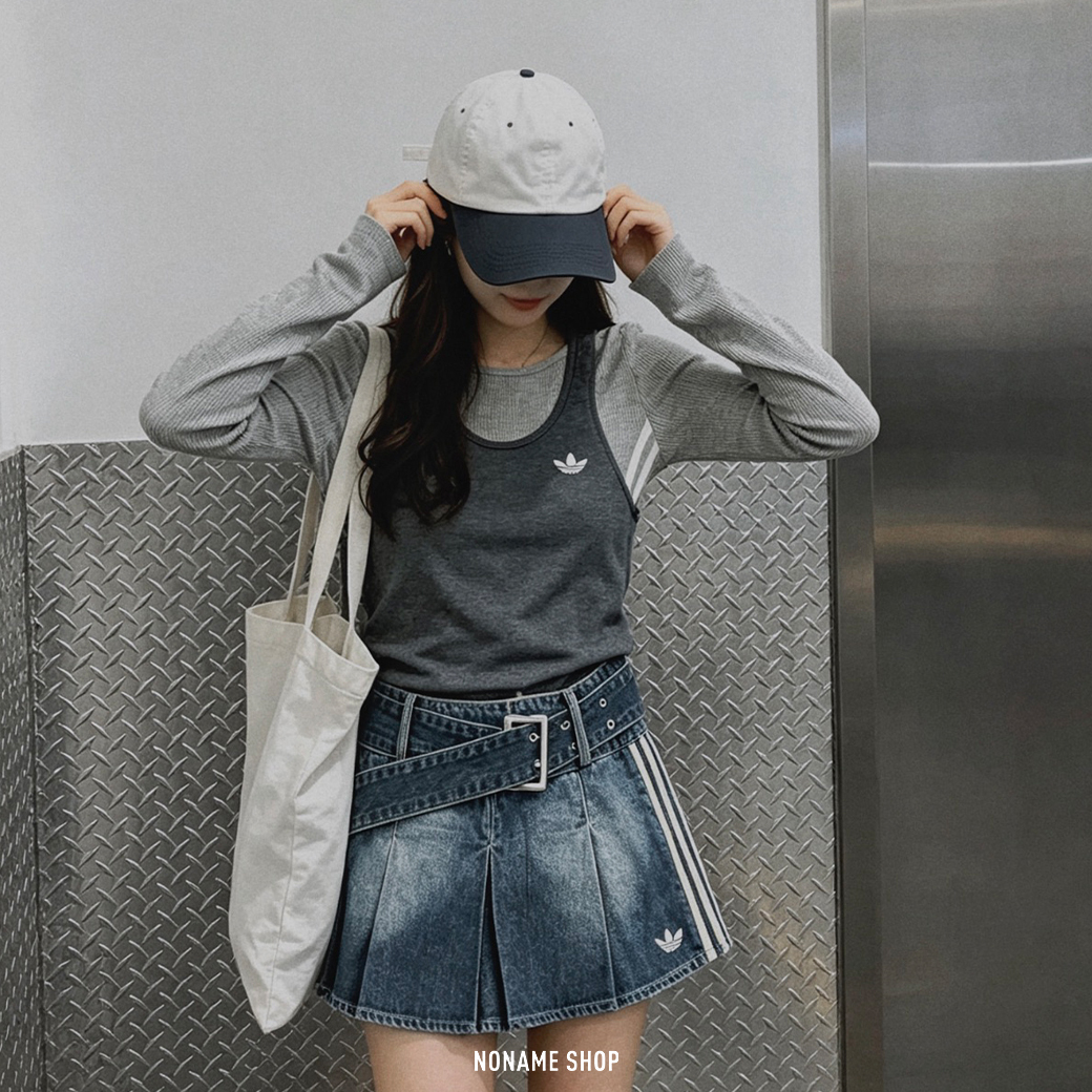 ADIDAS ORIGINALS 側邊 三線 針織 修身 兩件式 長袖 灰色 (女款)