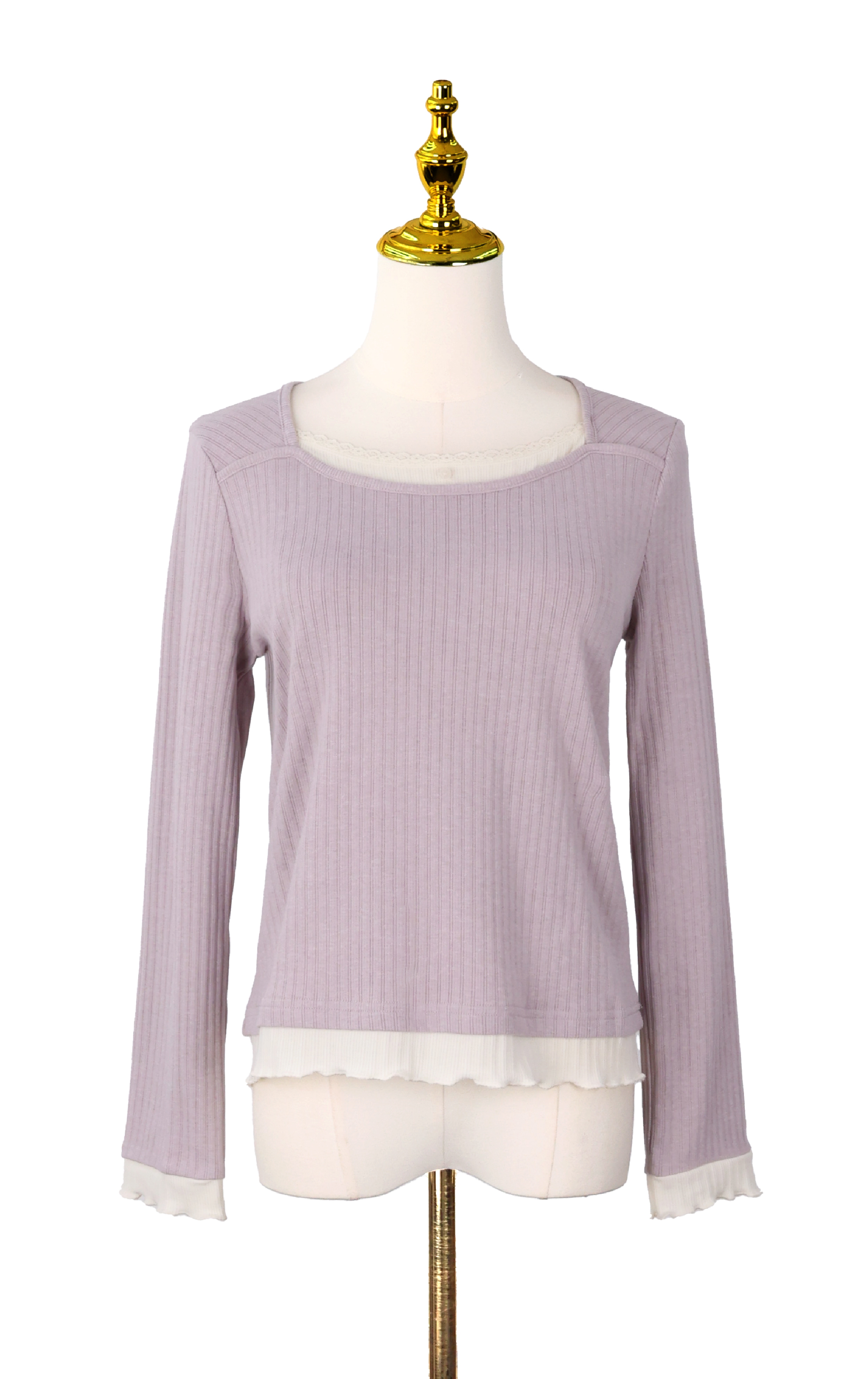 Mock Layer Ribbed Square Neck Top LT0377