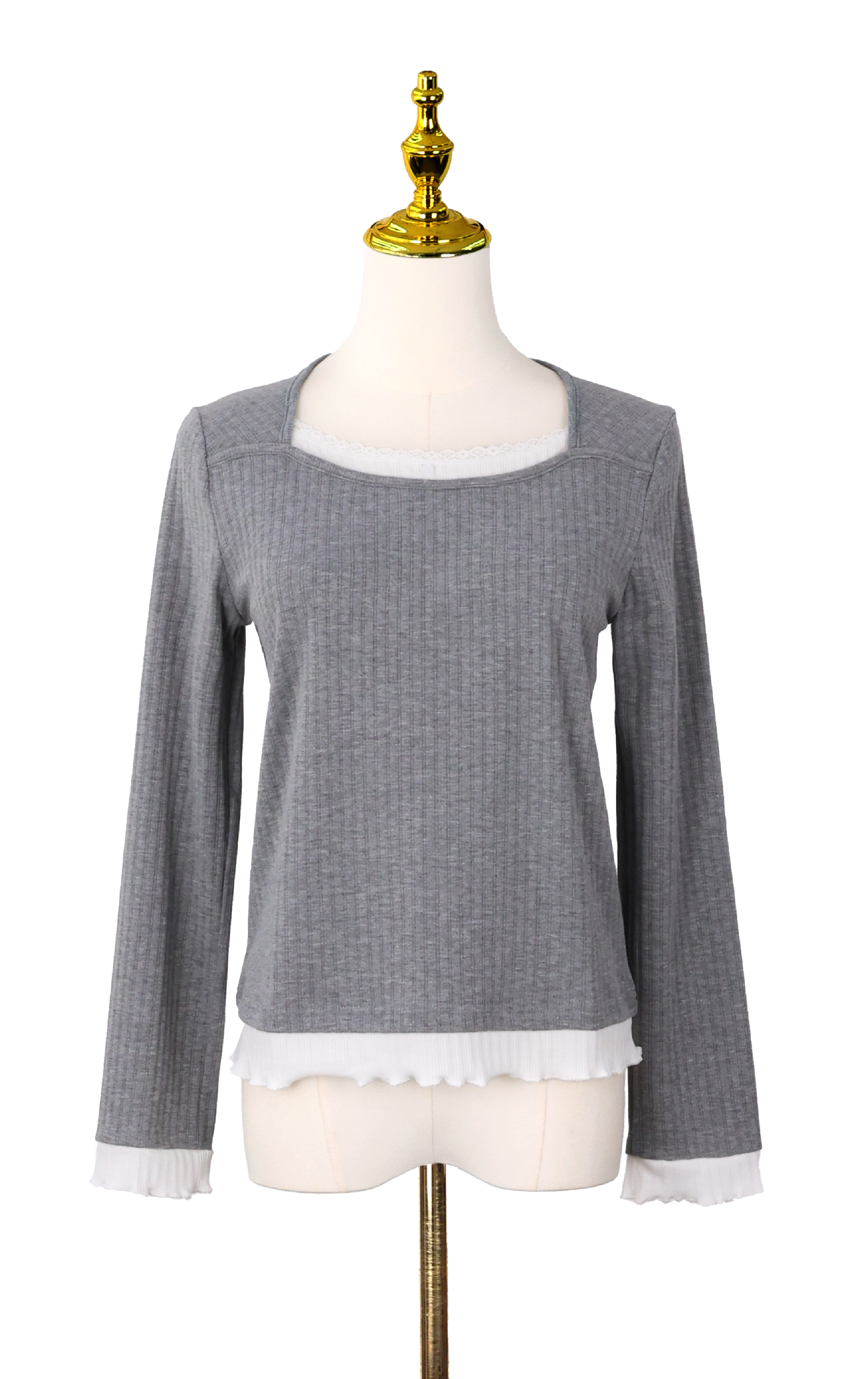 Mock Layer Ribbed Square Neck Top LT0377