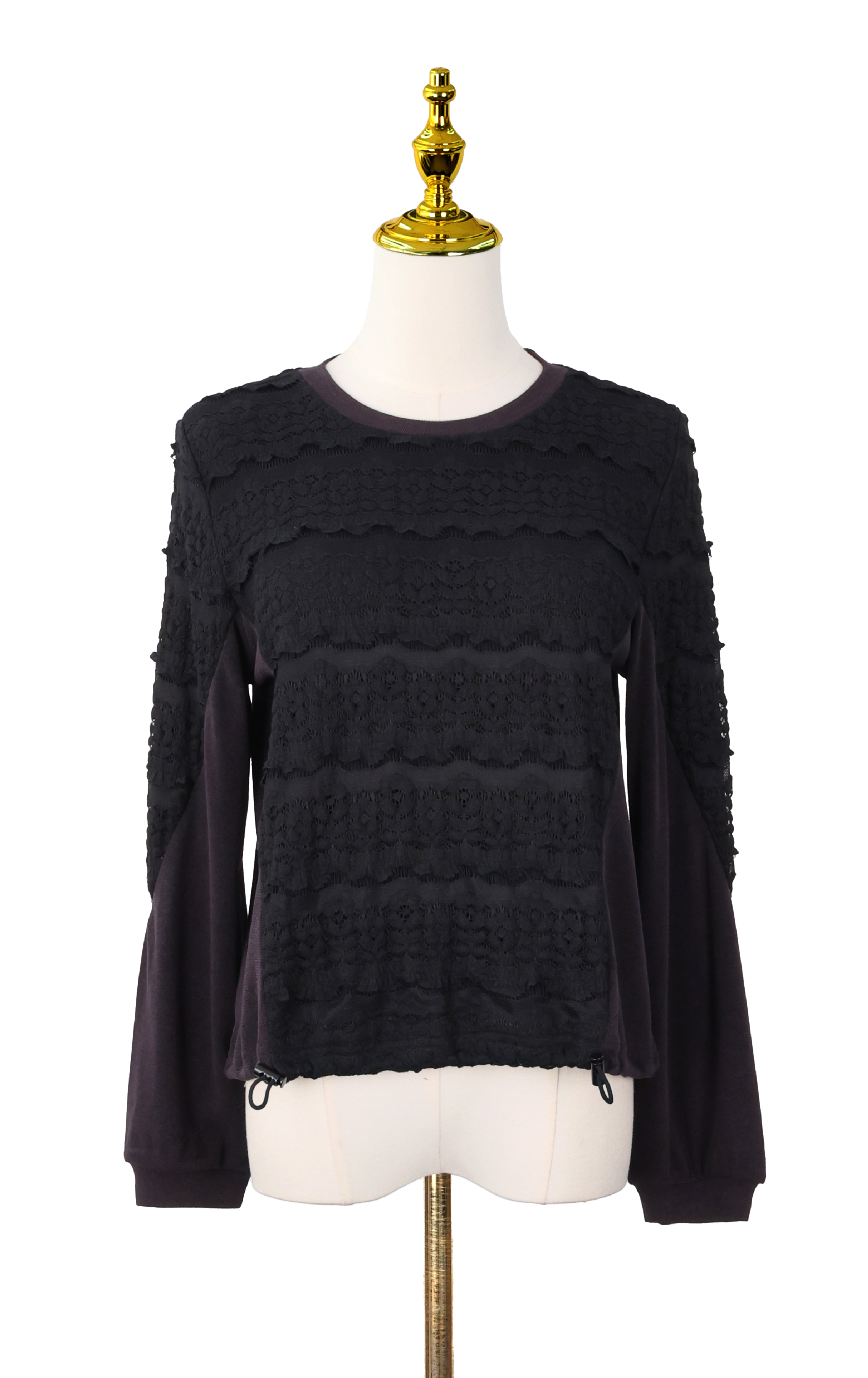 Lace Patchwork Ruched Long Sleeve Top LT0386