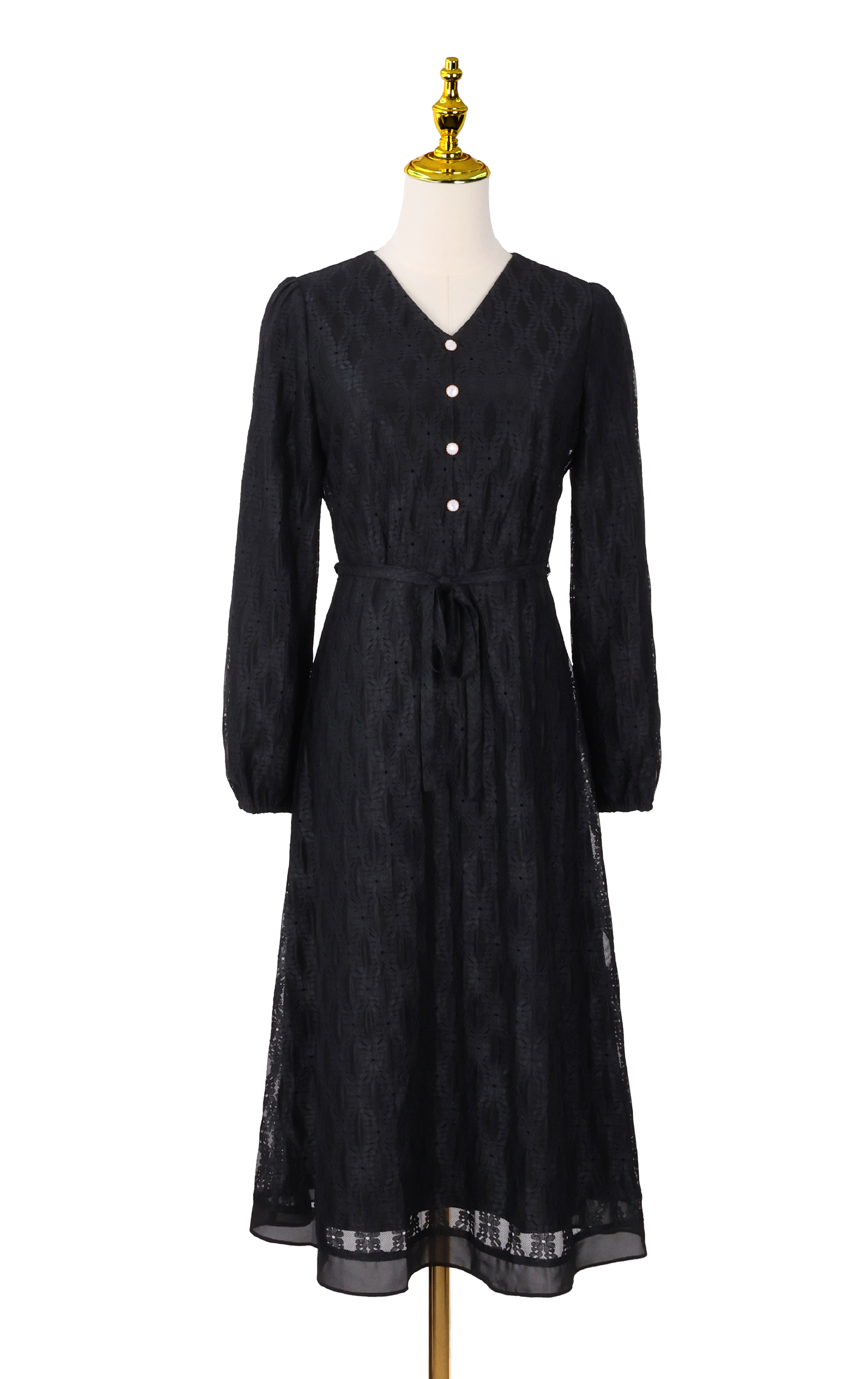 V-Neck Lace Dress with Waist Tie OP0710