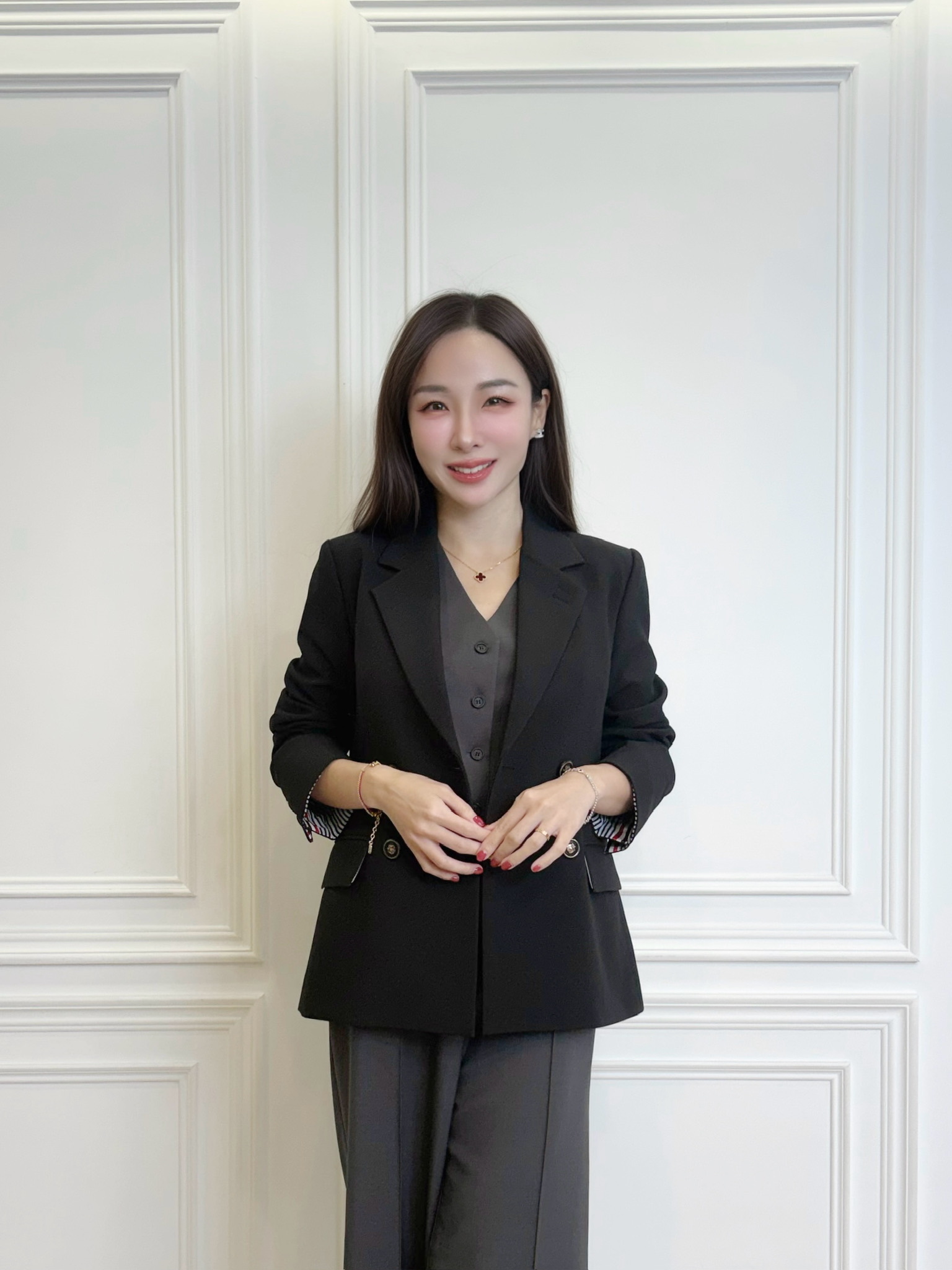 撞色袖條紋雙排釦西裝外套
