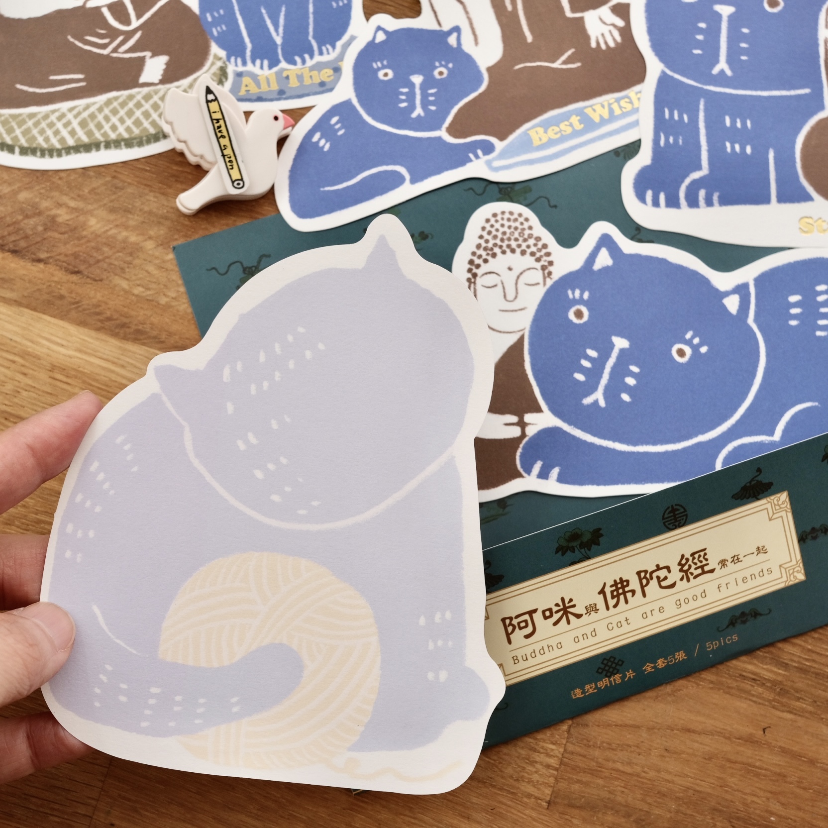 阿咪與佛陀經常在一起 造型明信片 5入 插畫｜針線球 Yarnball 台灣