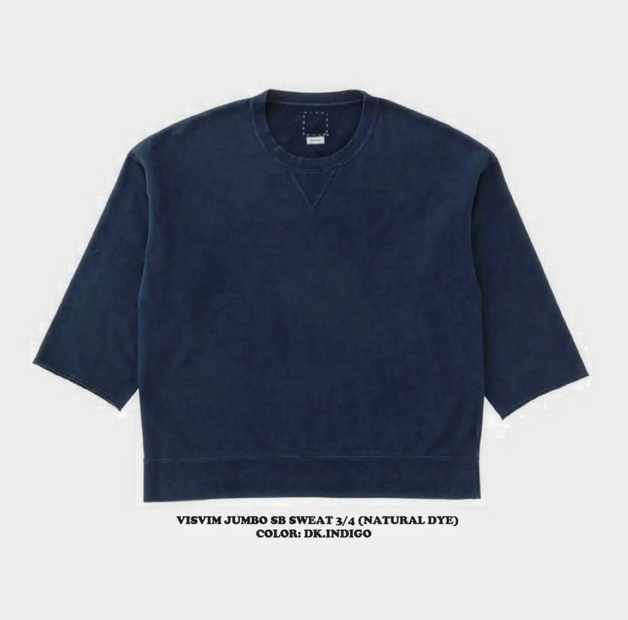 LAST SALE: VISVIM JUMBO SB SWEAT 3/4 *NATURAL DYE - DK.INDIGO SIZE 4 PRE ORDER ITEM (預訂中)