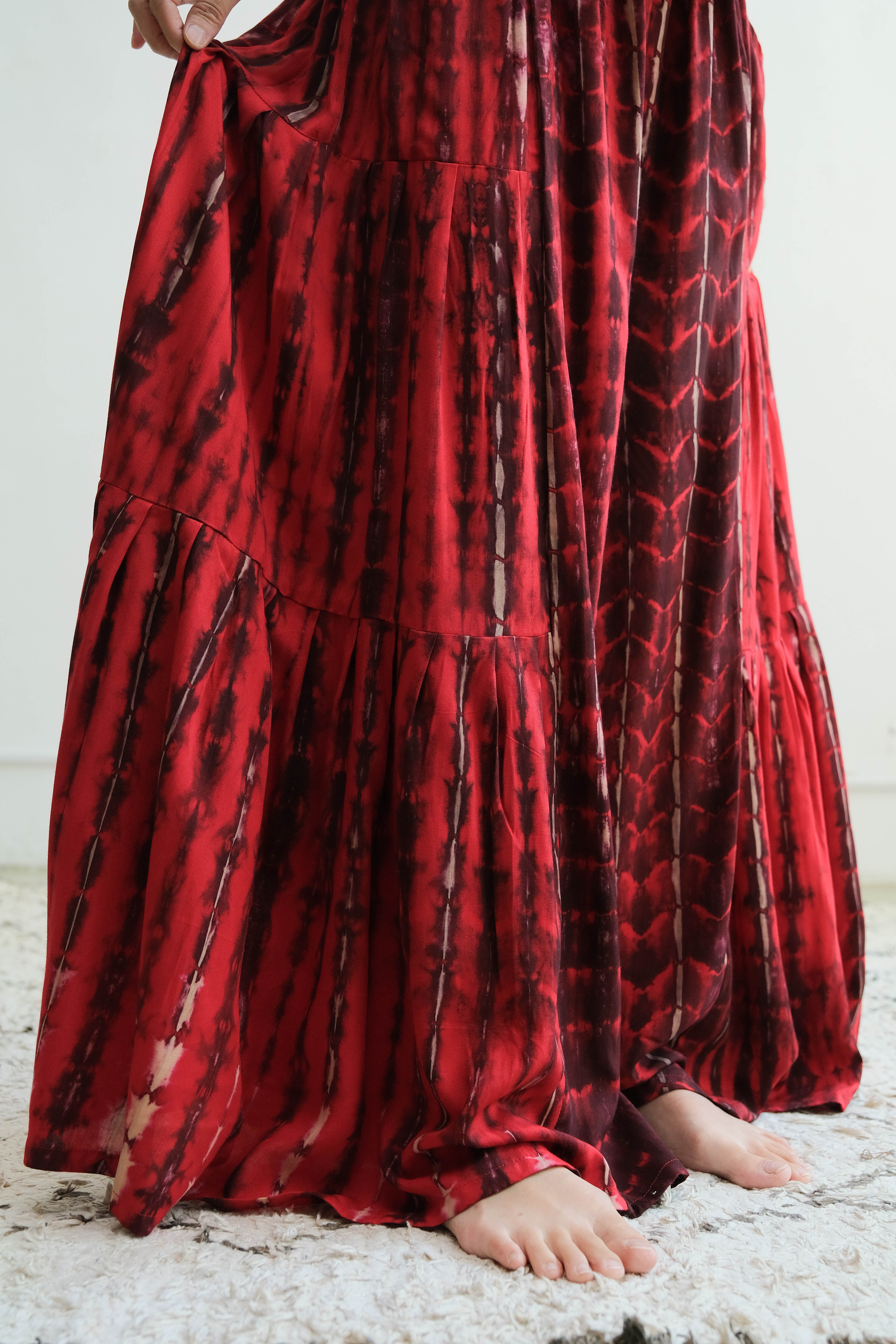 紮染蛋糕寬褲裙 / 嫘縈 紅