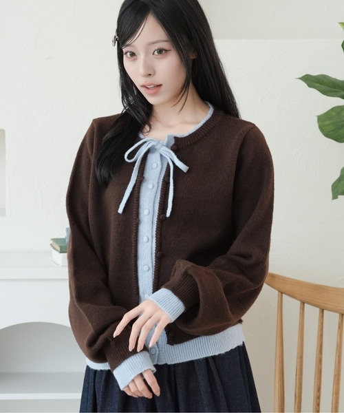 #預購 🇯🇵日本26秋冬 kutir 假兩件配色蝴蝶結針織外套 6色
