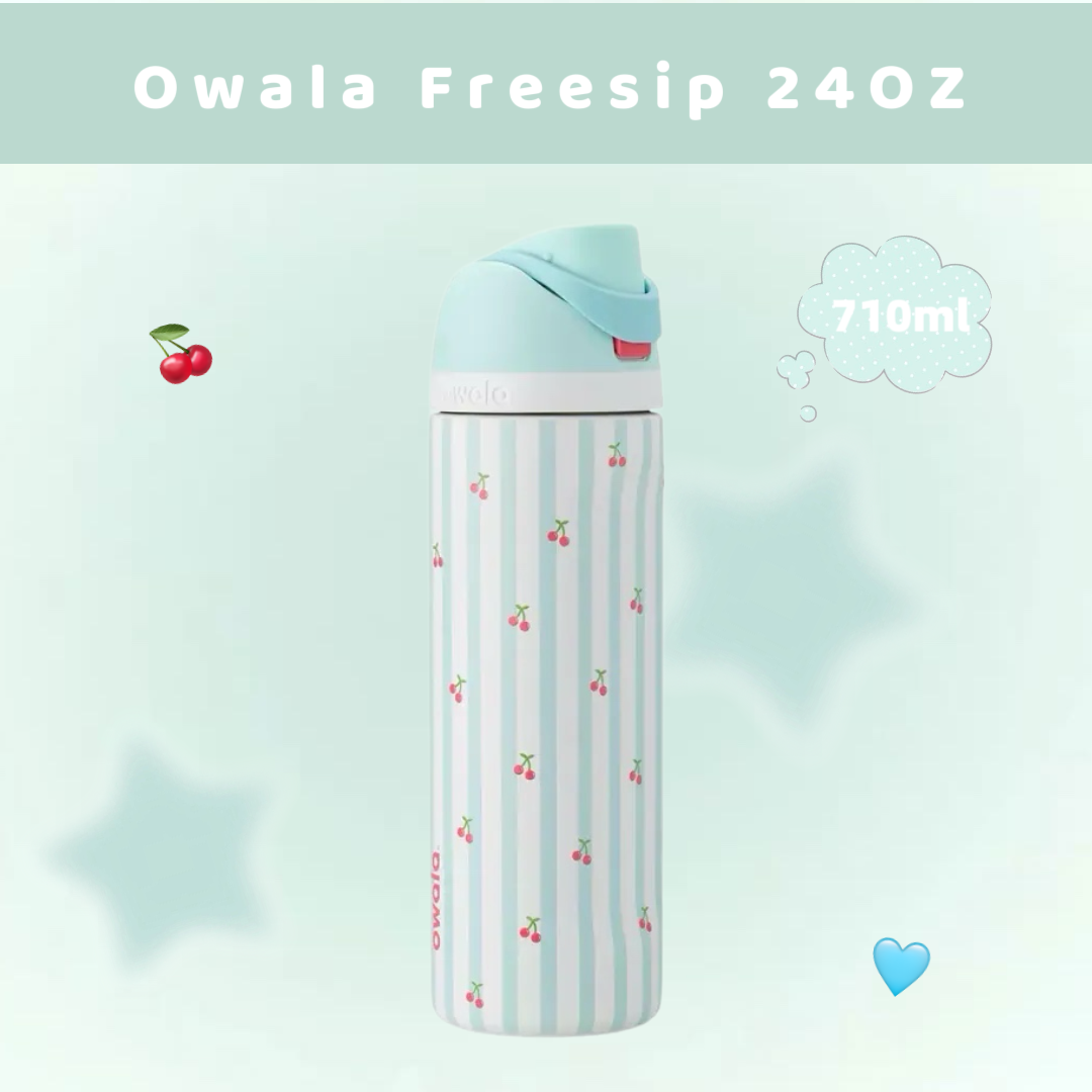 OWALA FREESIP 櫻桃 薄荷綠 直條紋 不鏽鋼 水壺 24OZ 710ML