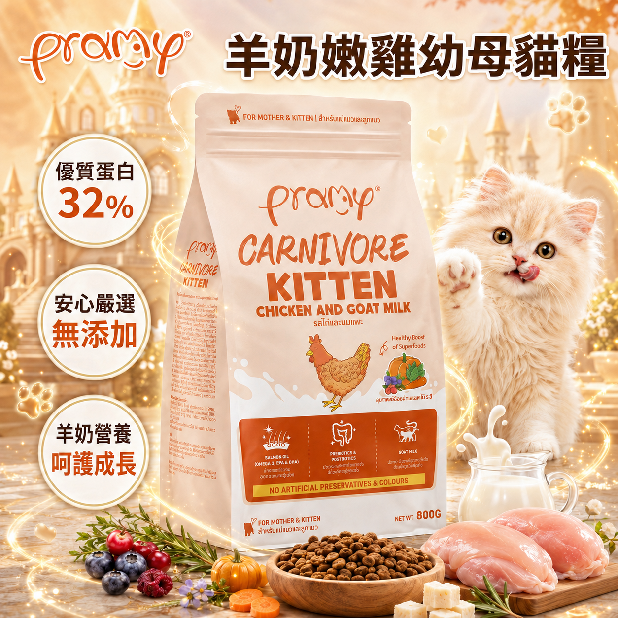Pramy Chicken+Goat Milk Formula-Kitten 800g