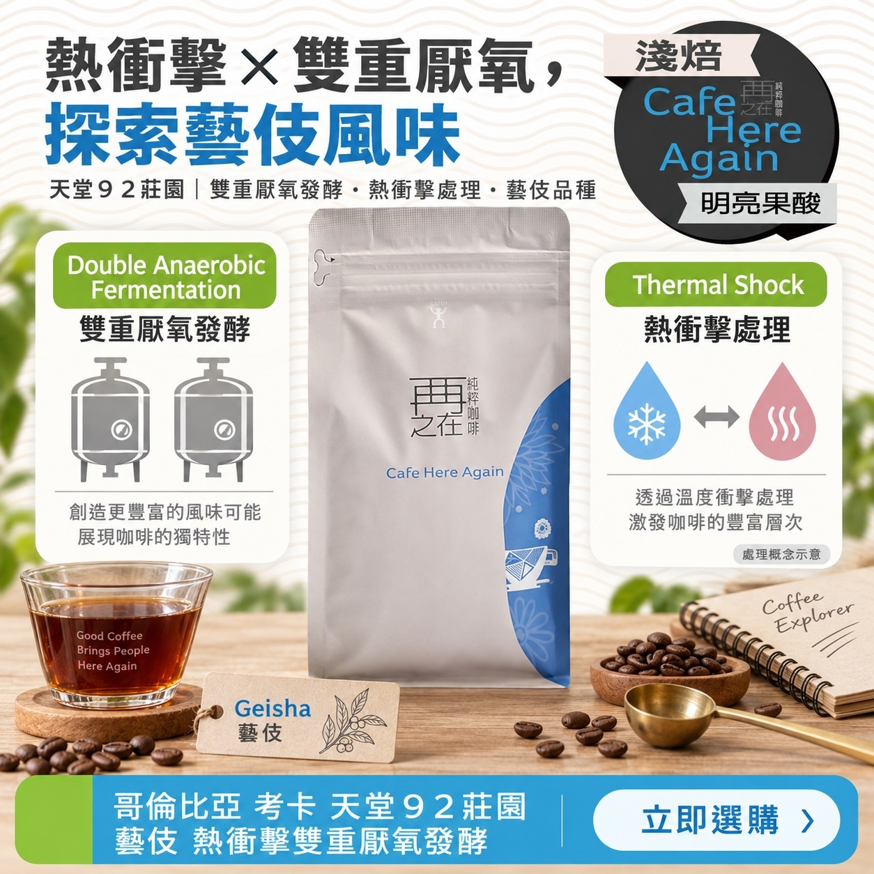 哥倫比亞 考卡 天堂92莊園 藝伎 熱衝擊雙重厭氧發酵處理