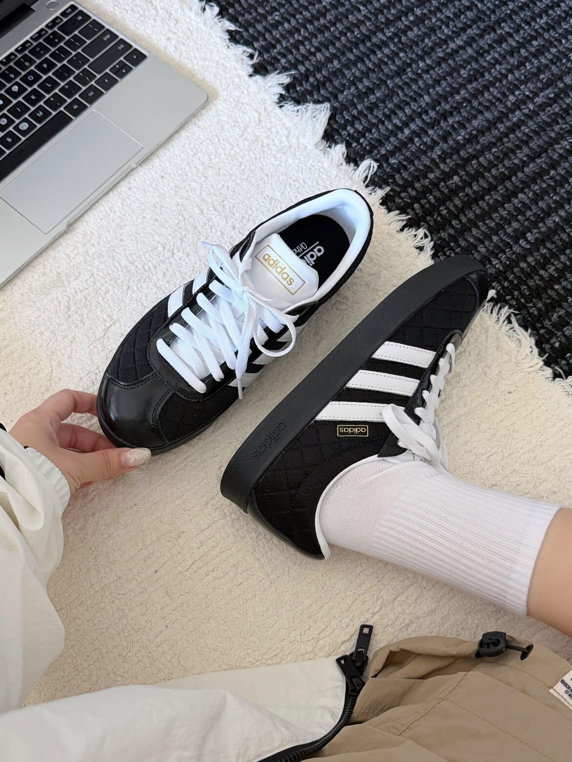 ADIDAS NEO VL COURT 小香風 菱格紋 黑奶油色🖤