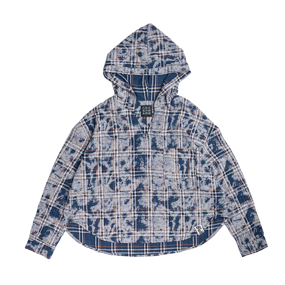 Rendered Plaid Hooded Long-sleeved Top