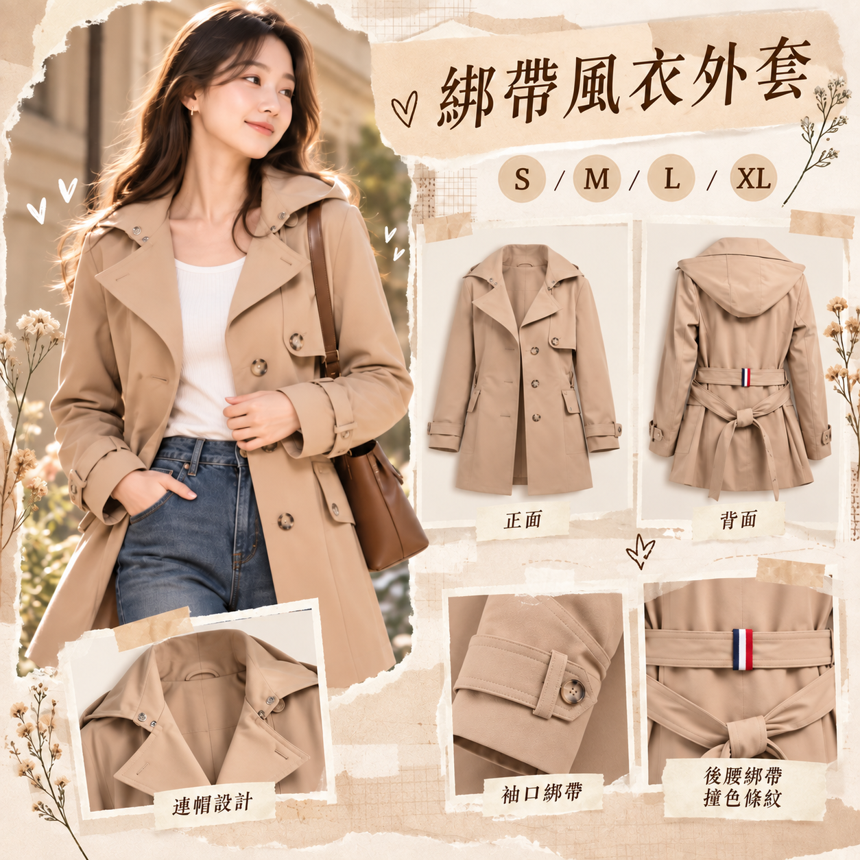 【預購】TOMMY HILFIGER N092453 女裝綁帶風衣外套
