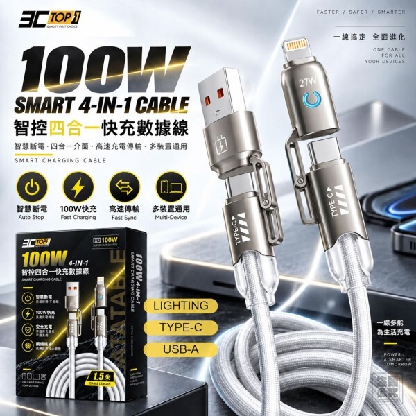 WSBB12891  3C-TOP1-100W智控四合一快充數據線（11月底）