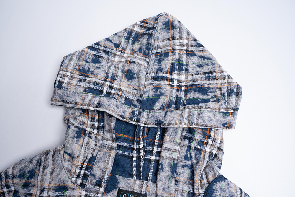 Rendered Plaid Hooded Long-sleeved Top