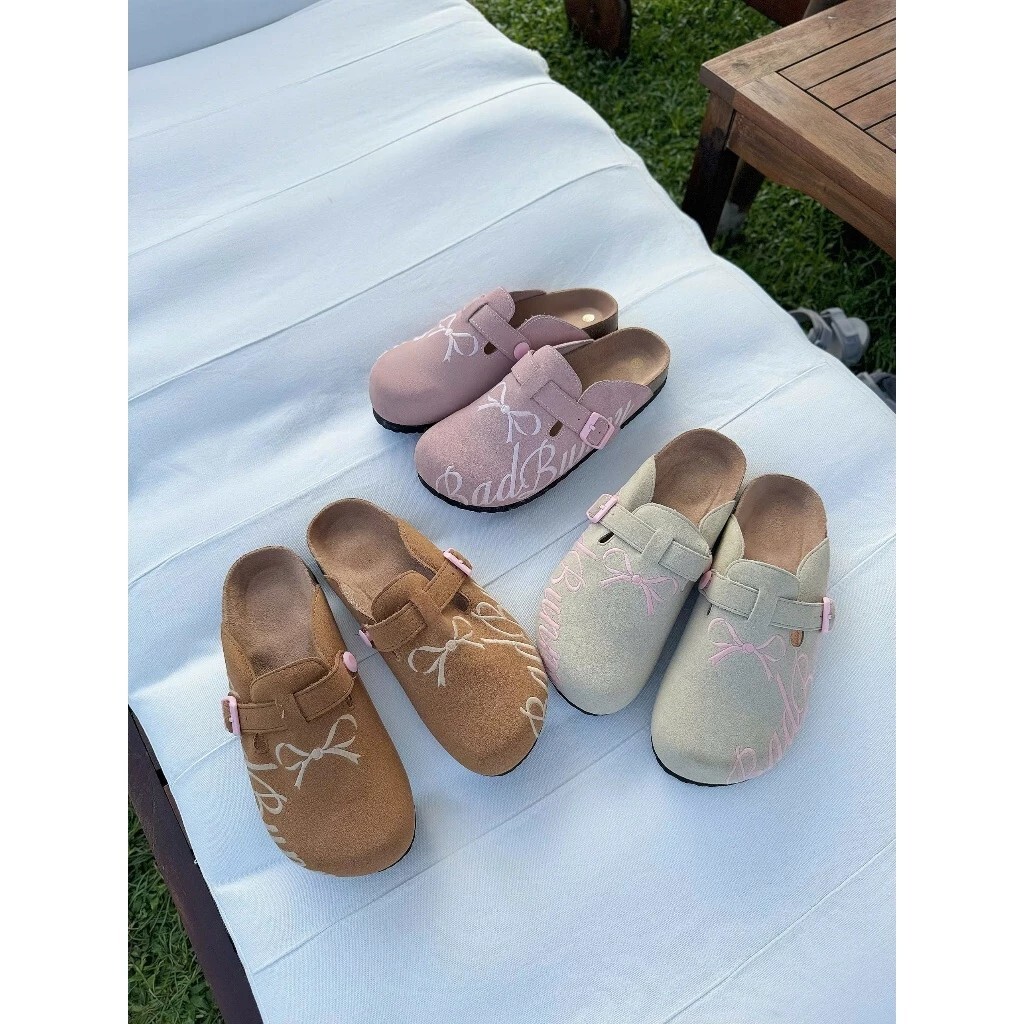 【預購】越南品牌 RENCHO Bad Bunny 麂皮 刺繡 蝴蝶結 穆勒 勃肯 拖鞋