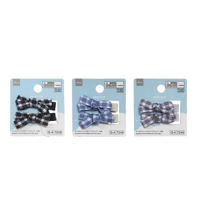 髮夾/方格紋蝴蝶結 2入