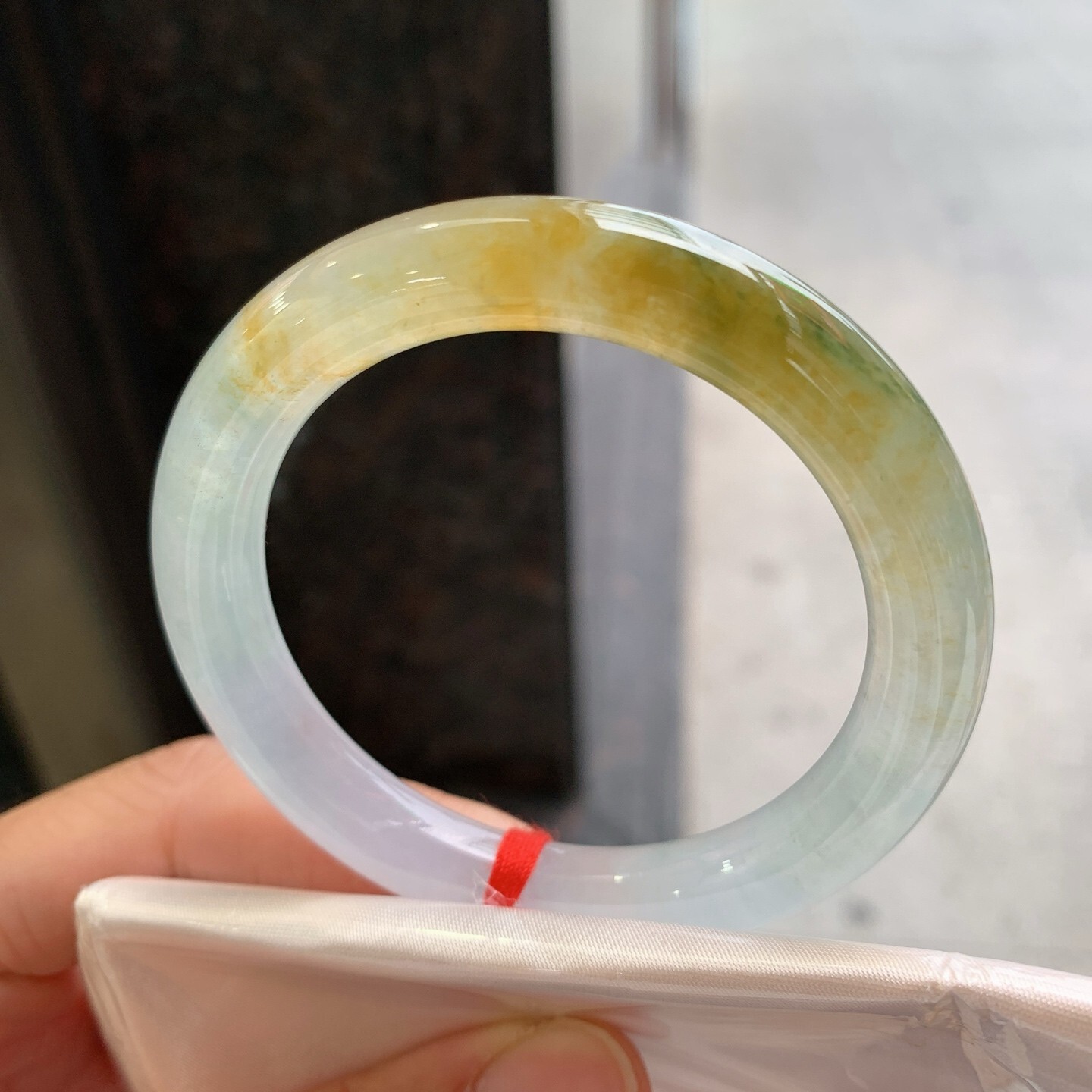冰黃翡飄花翡翠圓條手鐲,天然翡翠A玉, 緬甸玉, Jade, Jadeite