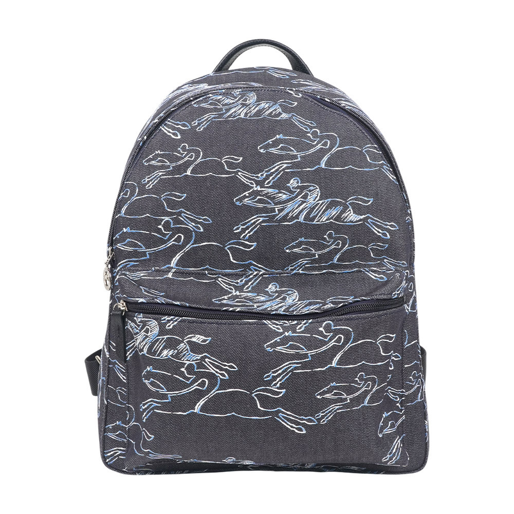 【Longchamp】Le Pliage 滿版騎士圖案牛仔布後背包(深藍色)