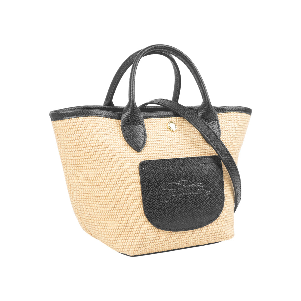 【Longchamp】Le Pliage XS 草編及皮革迷你二用包(自然色/黑色)