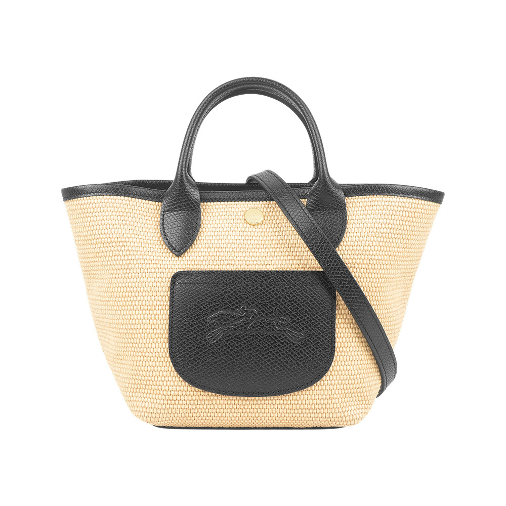 【Longchamp】Le Pliage XS 草編及皮革迷你二用包(自然色/黑色)