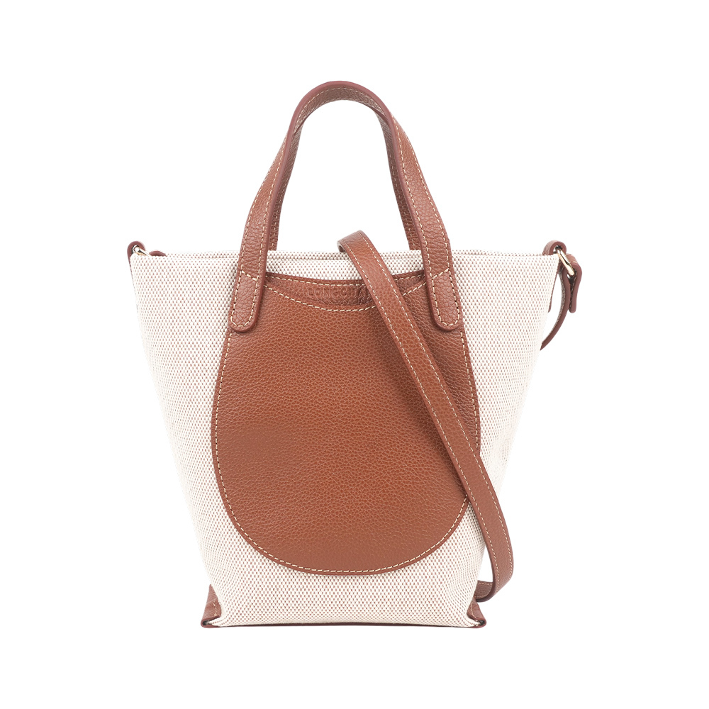 【Longchamp】Complice S 帆布及牛皮小款二用包(焦糖色)