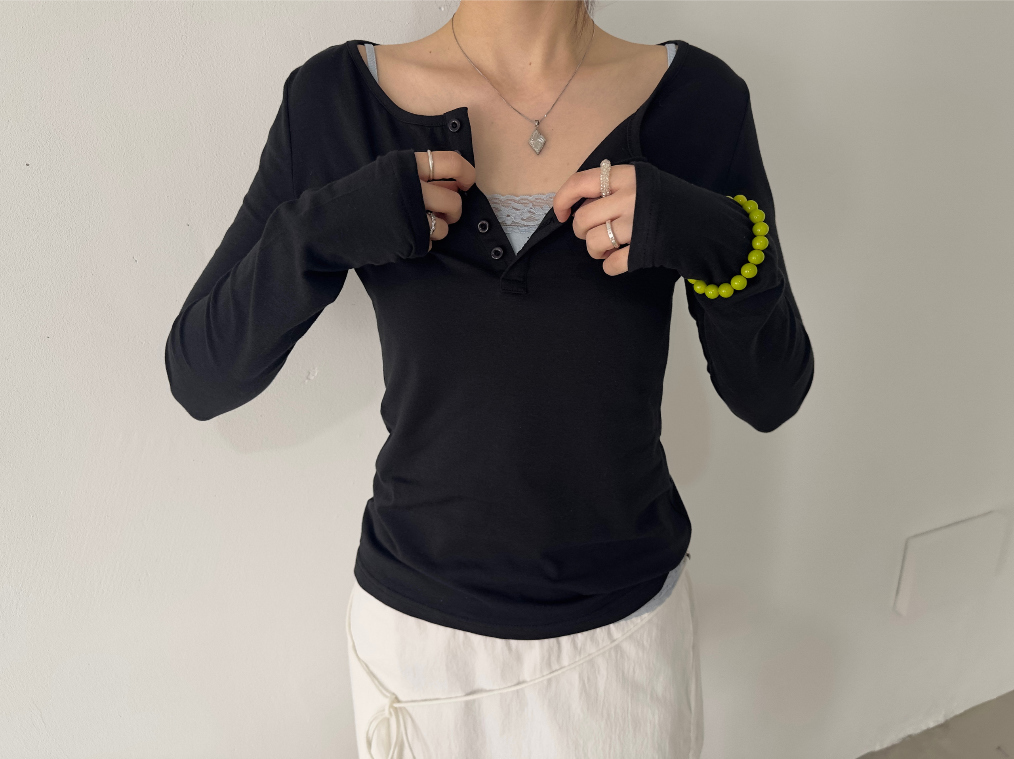 Portrait Seoul Breeze CottonModal Button T-shirts 26-TOP-003