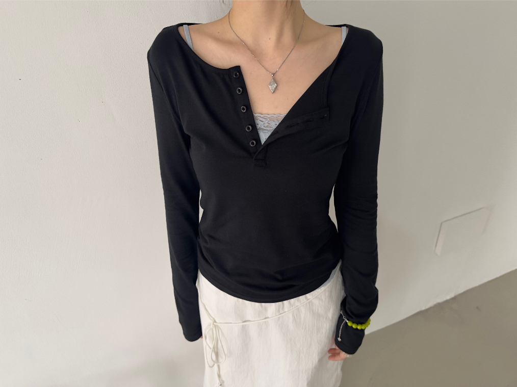 Portrait Seoul Breeze CottonModal Button T-shirts 26-TOP-003