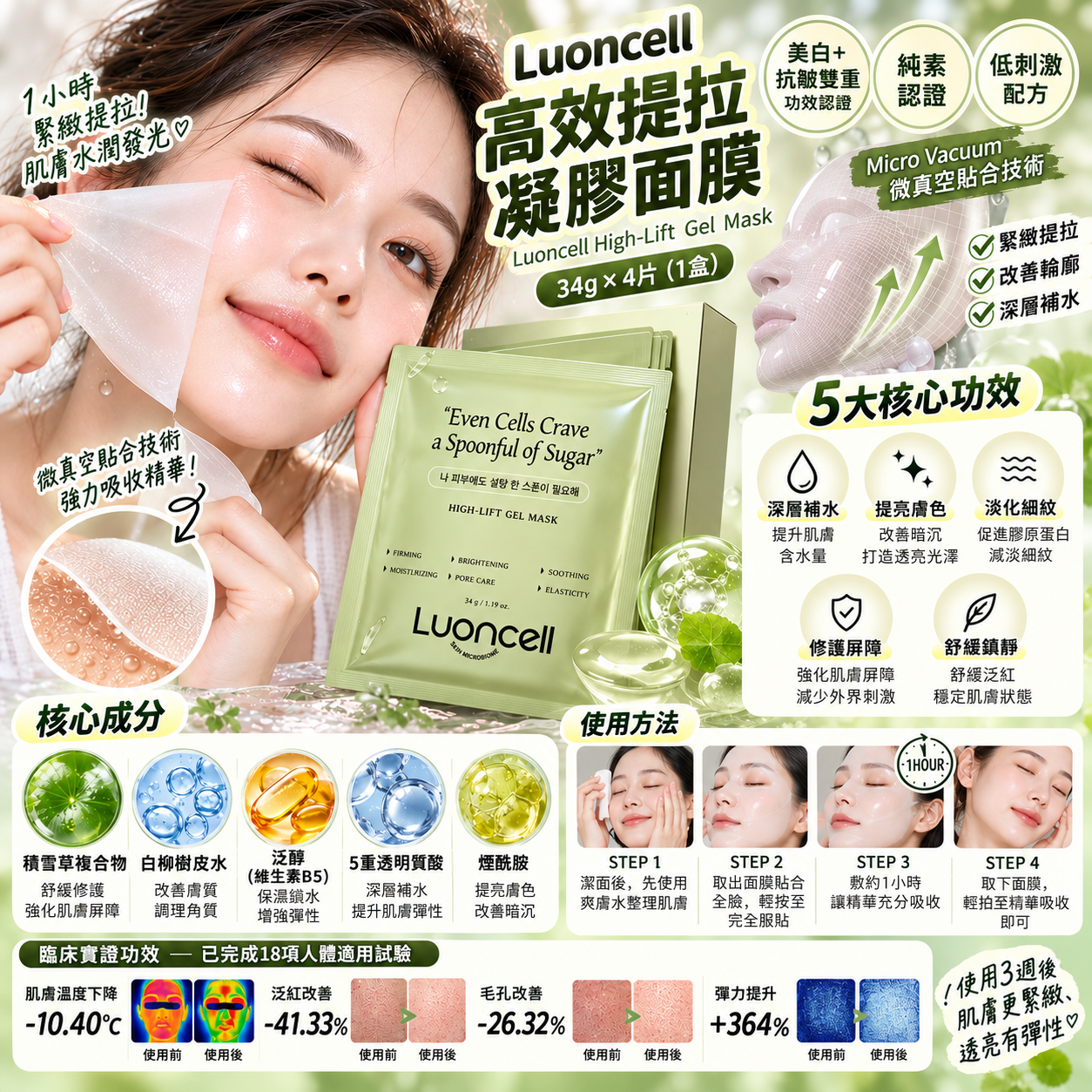 【直播】Luoncell LX092401 高效提拉凝膠面膜（4片/盒）