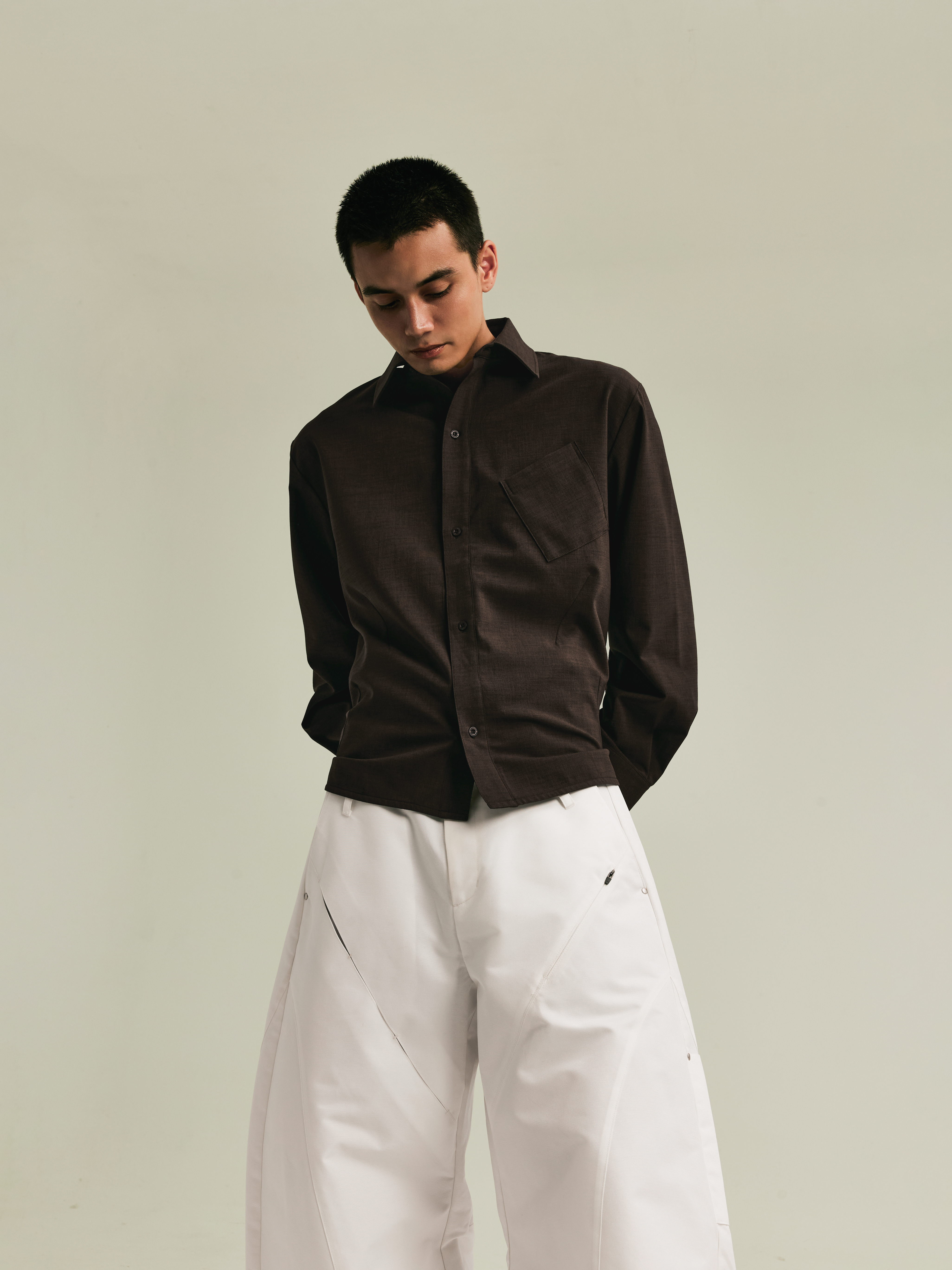GOOPiMADE  EVD 定番・長袖口袋襯衫 - Brown