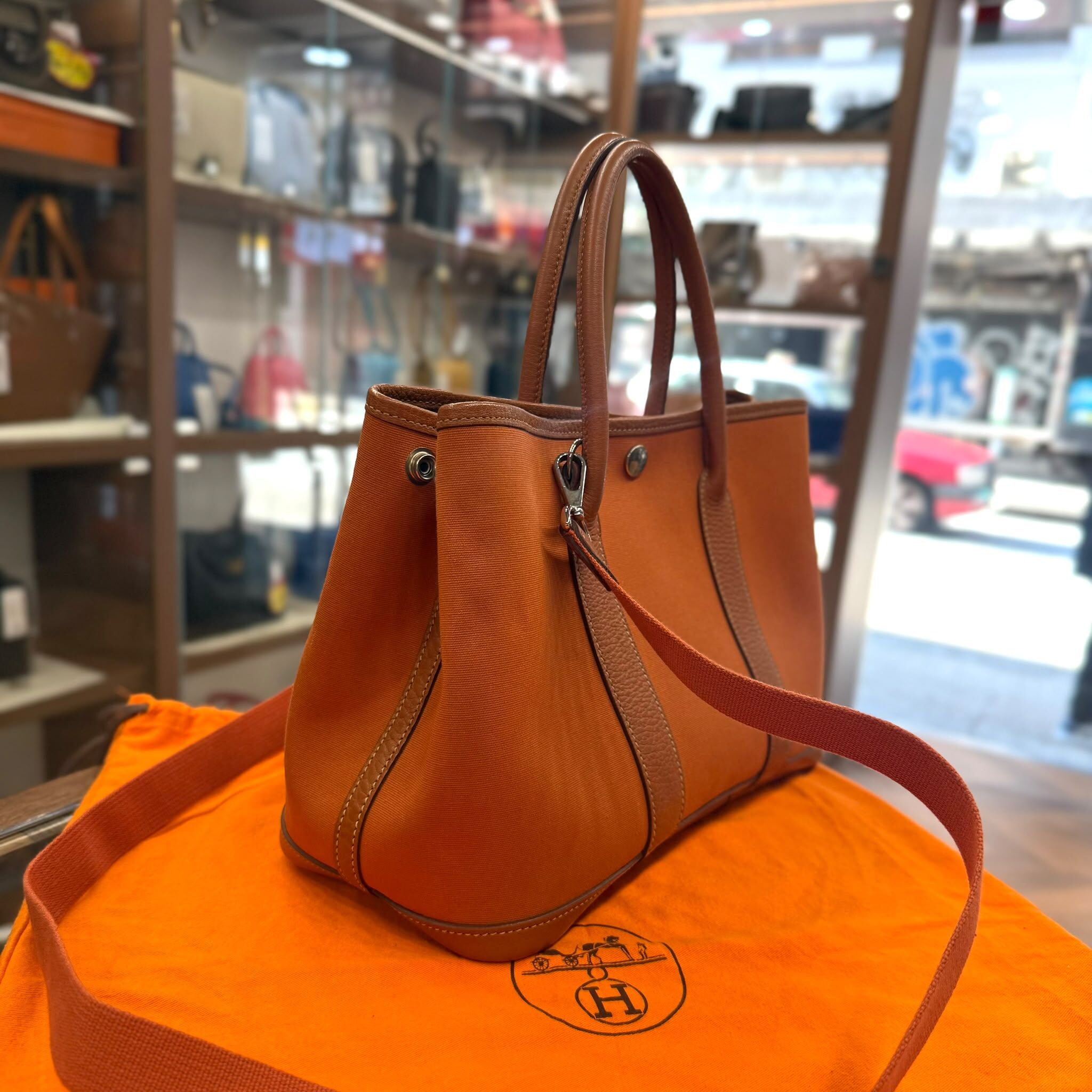 VINTAGE HERMES GARDEN PARTY 30 橙色帆布連原裝肩帶  口 I  #GP30 #愛馬仕花園包