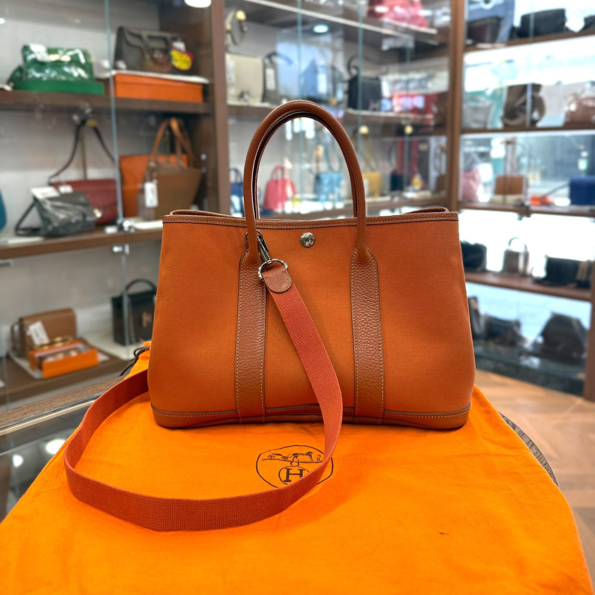 VINTAGE HERMES GARDEN PARTY 30 橙色帆布連原裝肩帶  口 I  #GP30 #愛馬仕花園包