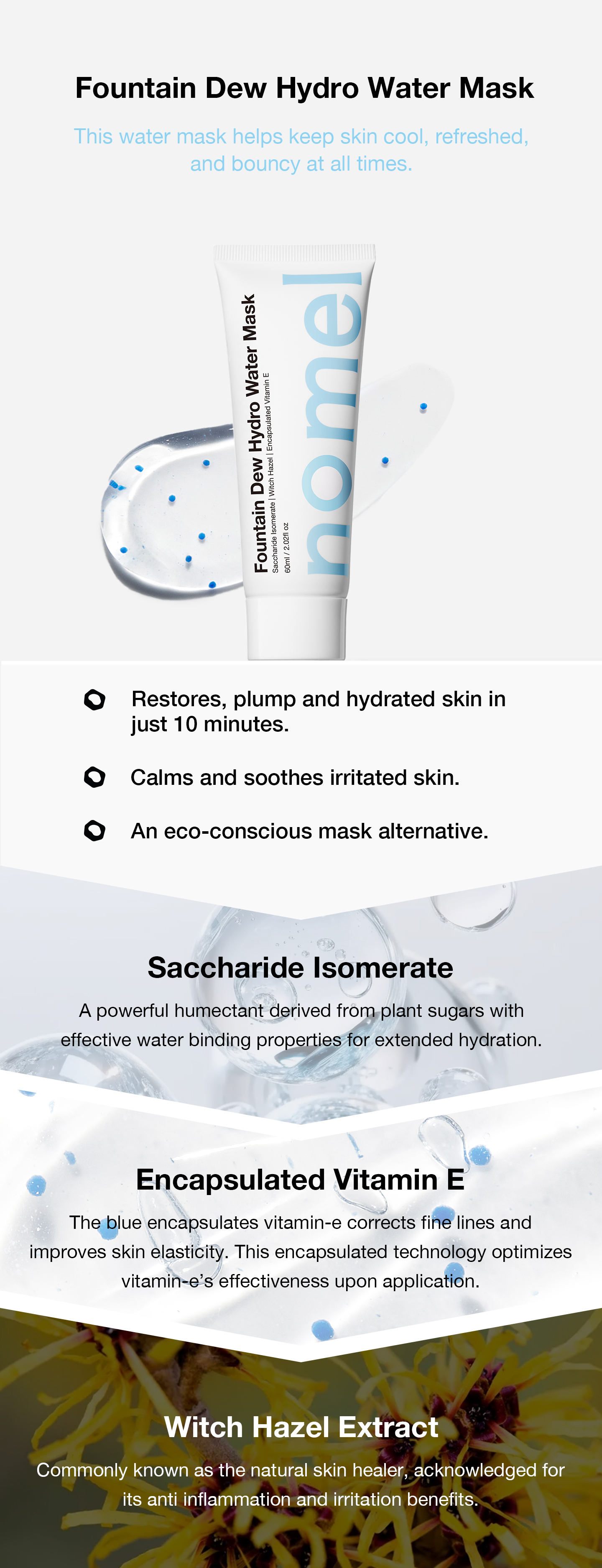 nomel Fountain Dew Hydro Water Mask key visual showcasing the moisture-locking hydrating jelly mask