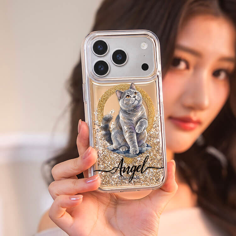 胖胖英國短毛貓 (MagSafe磁吸) 閃耀金鏡面殼 - (訂製名字) iPhone客製化手機殼