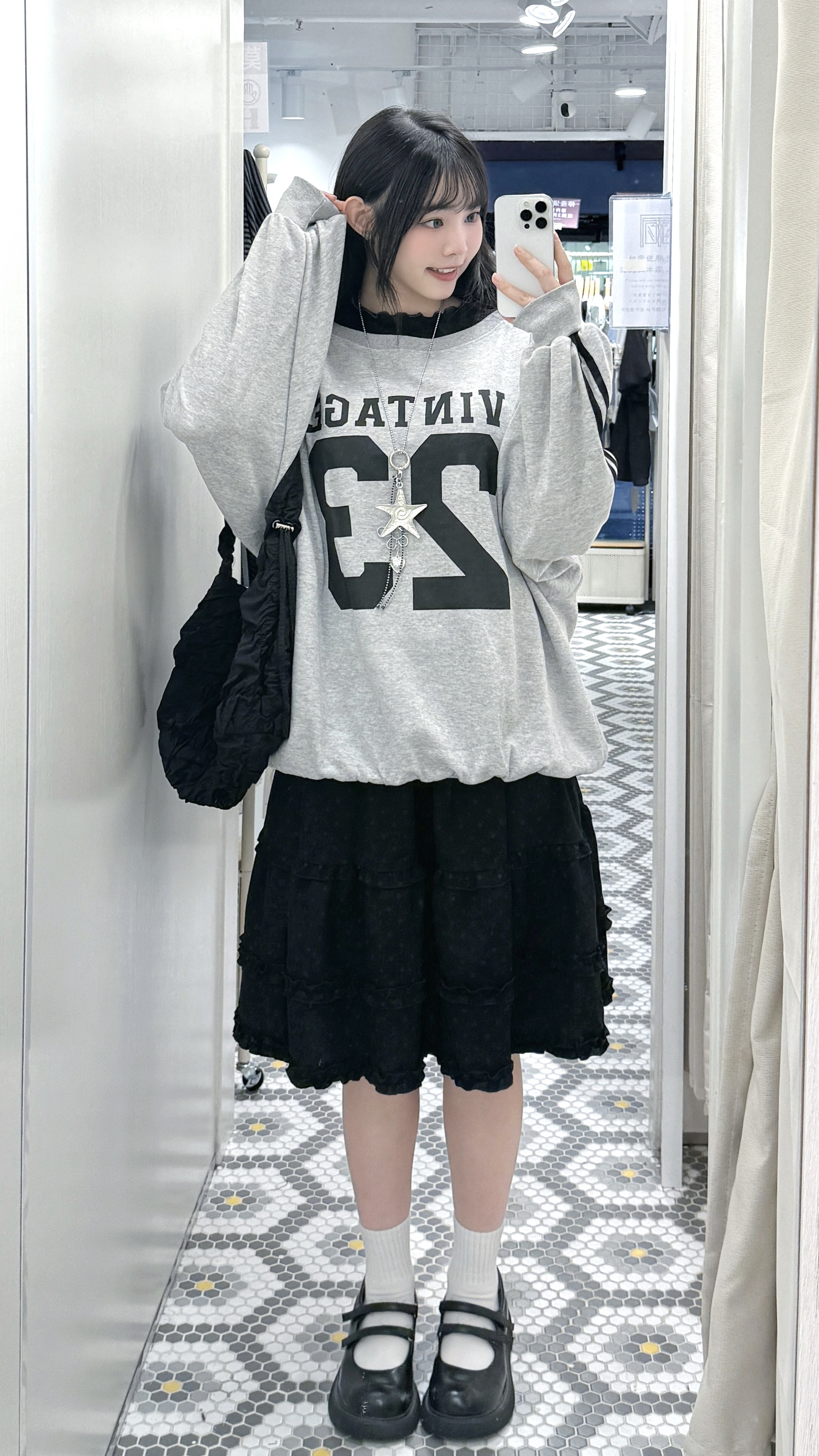 H0448｜休閑感大圓領可跌膊VINTAGE 23線條超寬鬆衛衣²3