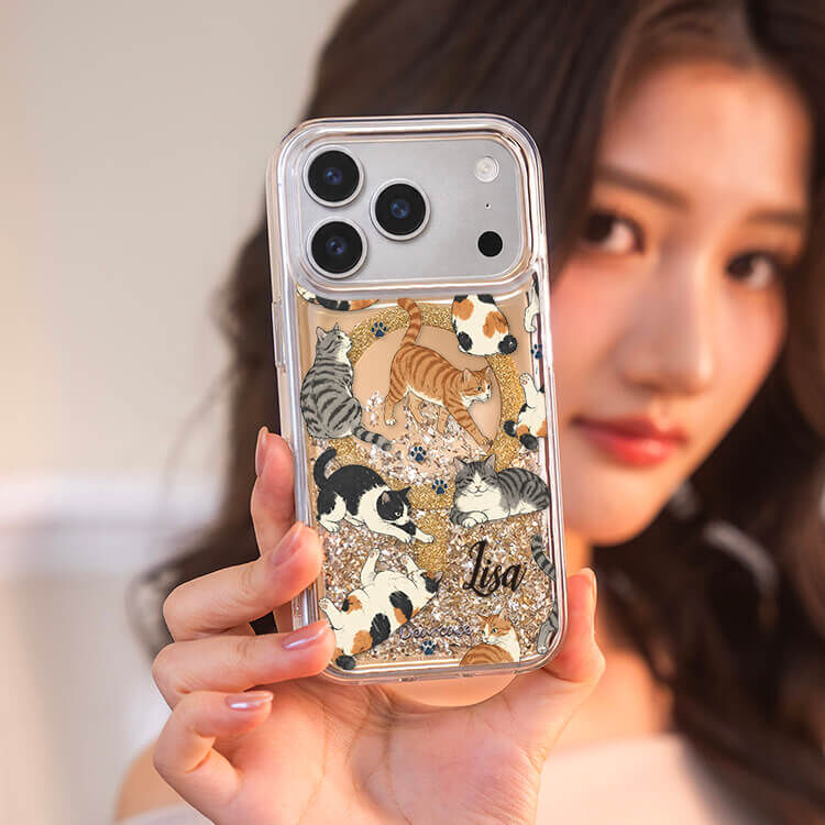 貓咪總匯 (MagSafe磁吸) 閃耀金鏡面殼 - (訂製名字) iPhone客製化手機殼