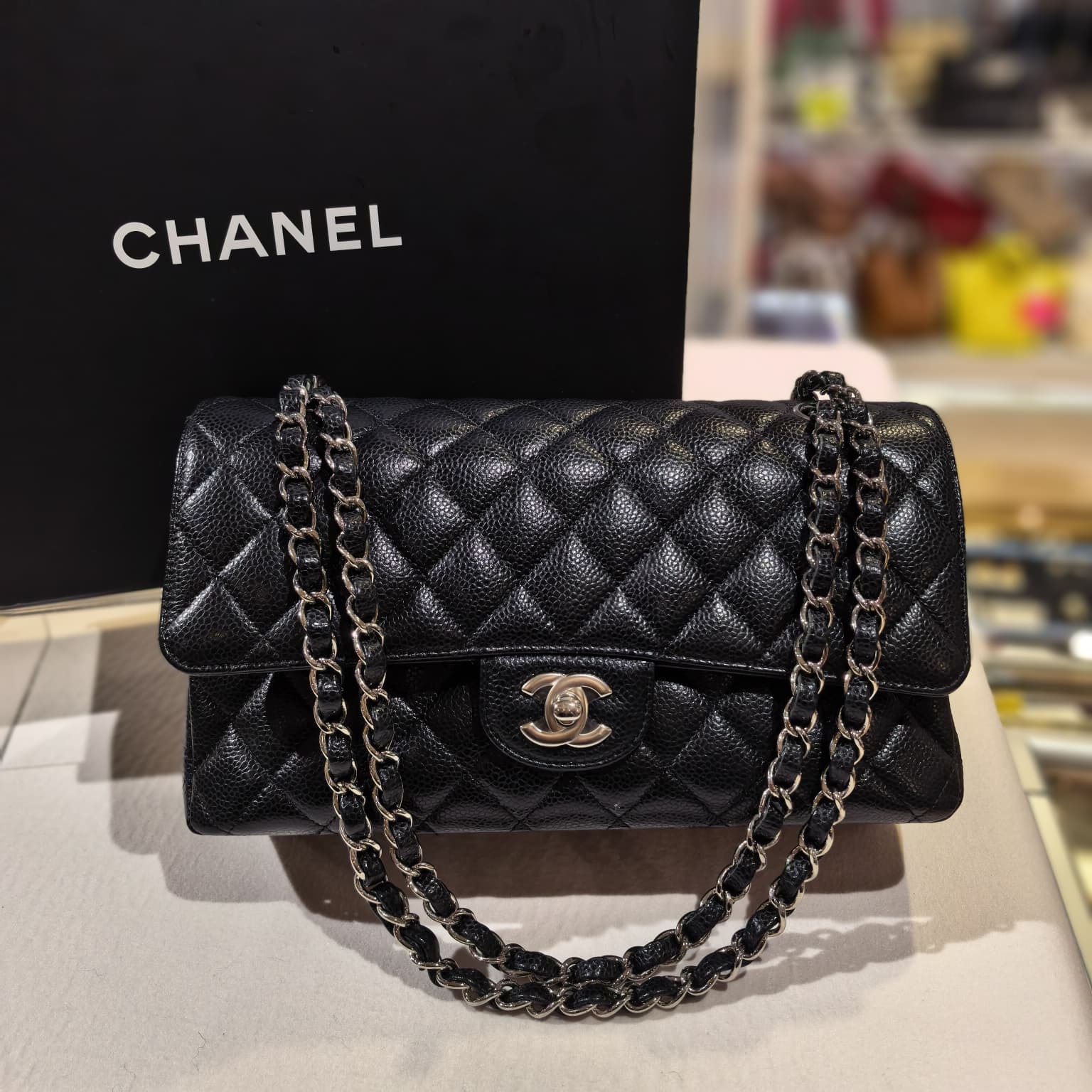 99%NEW接近全新❣️CHANEL CF25 CF26 A01112 黑色荔枝皮銀扣 @29開 #兩年免費保養 #香榭站正品