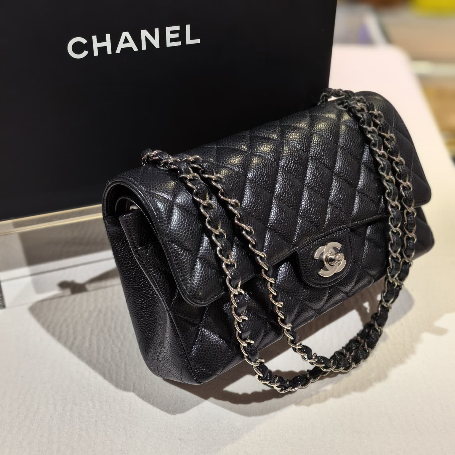 99%NEW接近全新❣️CHANEL CF25 CF26 A01112 黑色荔枝皮銀扣 @29開 #兩年免費保養 #香榭站正品