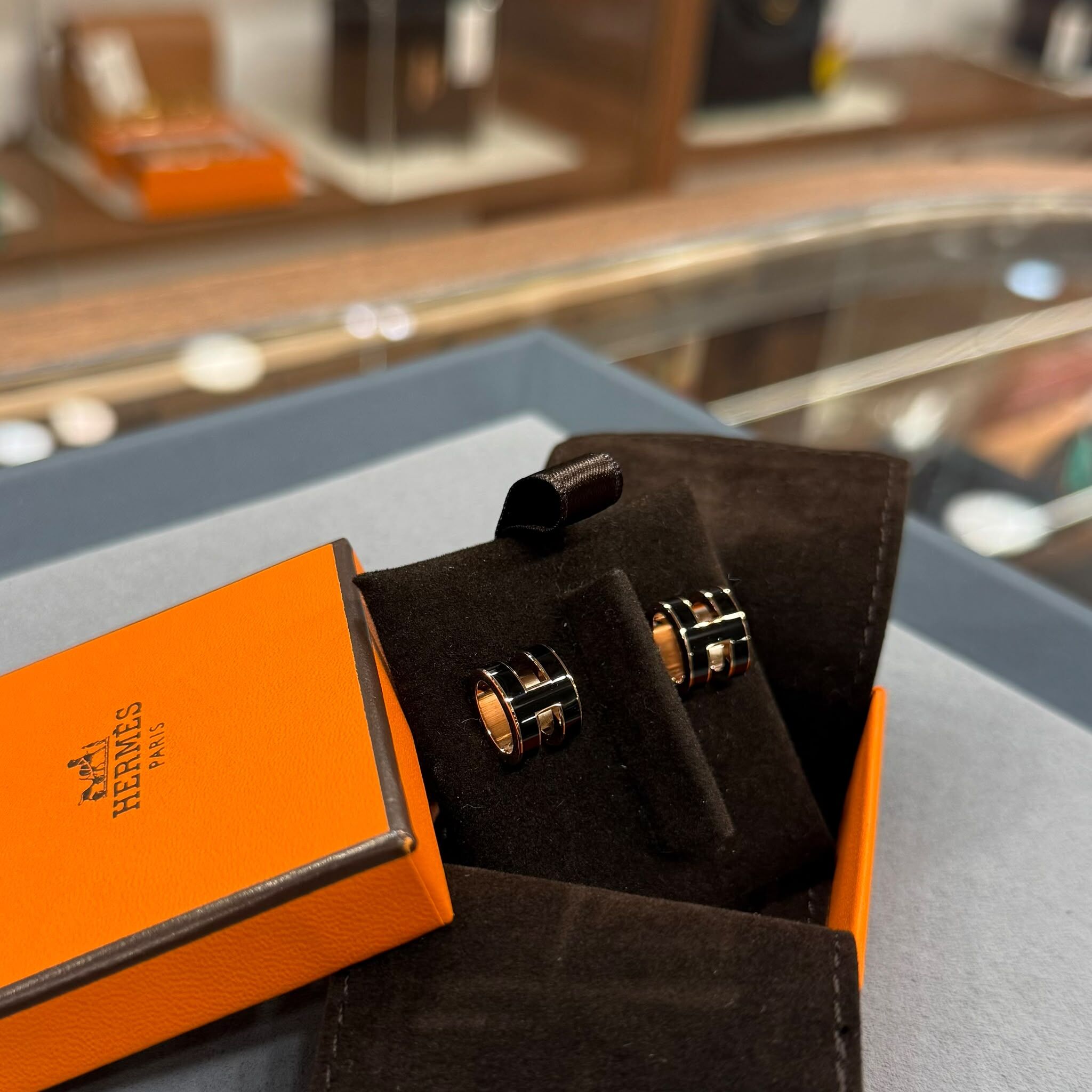 Brand New ,Hermes 大Pop H earrings 黑x玫瑰金 #愛馬仕耳環