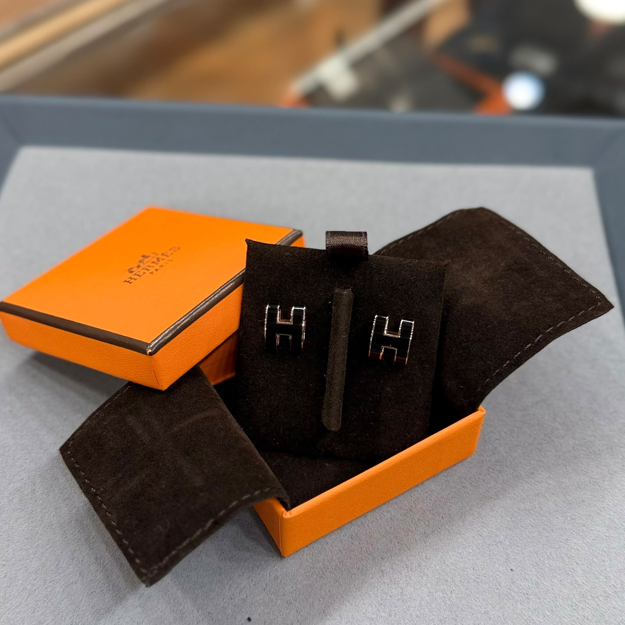 Brand New ,Hermes 大Pop H earrings 黑x玫瑰金 #愛馬仕耳環