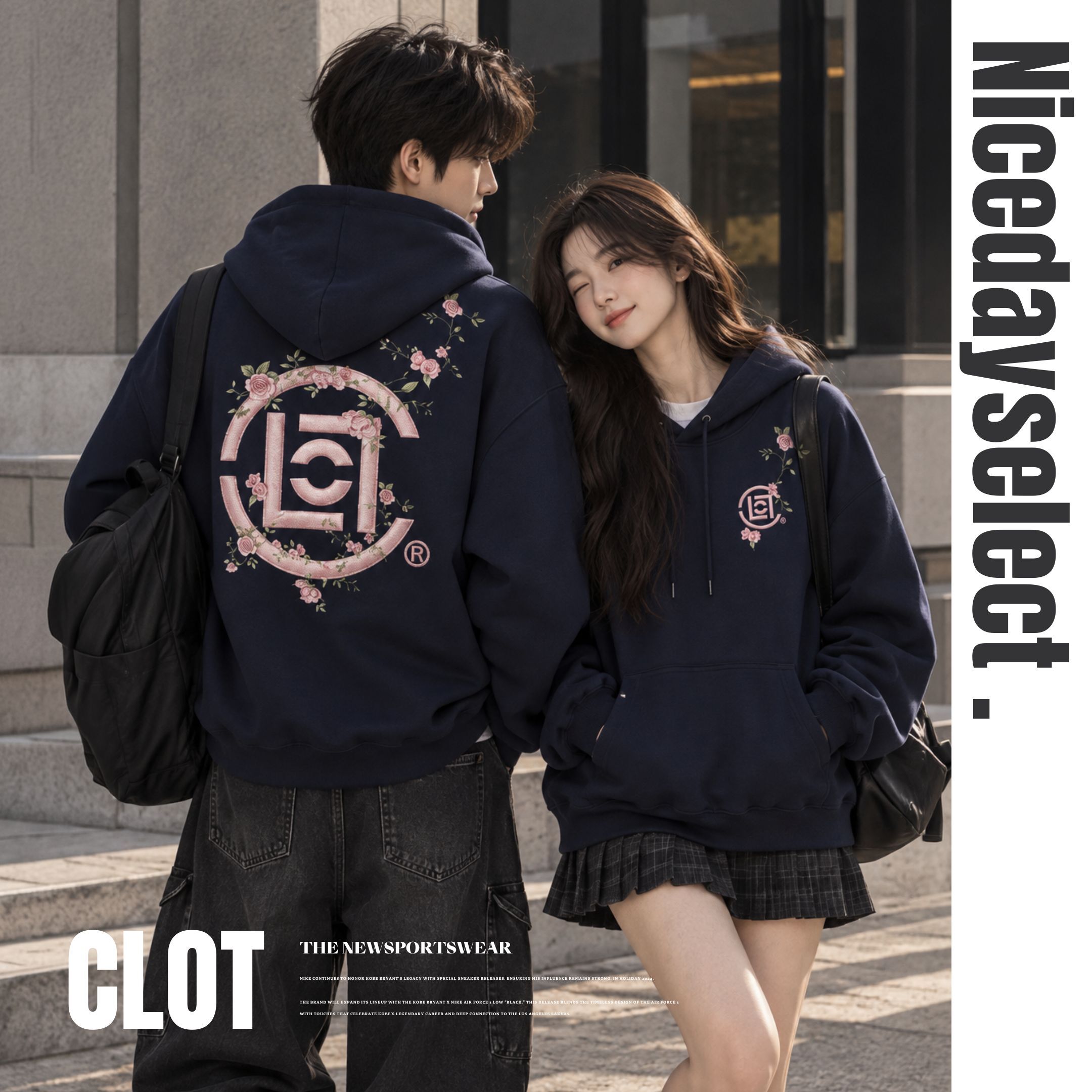 NICEDAY 服飾 代購 CLOT x CLOTEE 帽T 連帽 長袖 秋冬 衛衣 刺繡 櫻花 粉 黑 深藍 灰 EL2630120A060206-S6