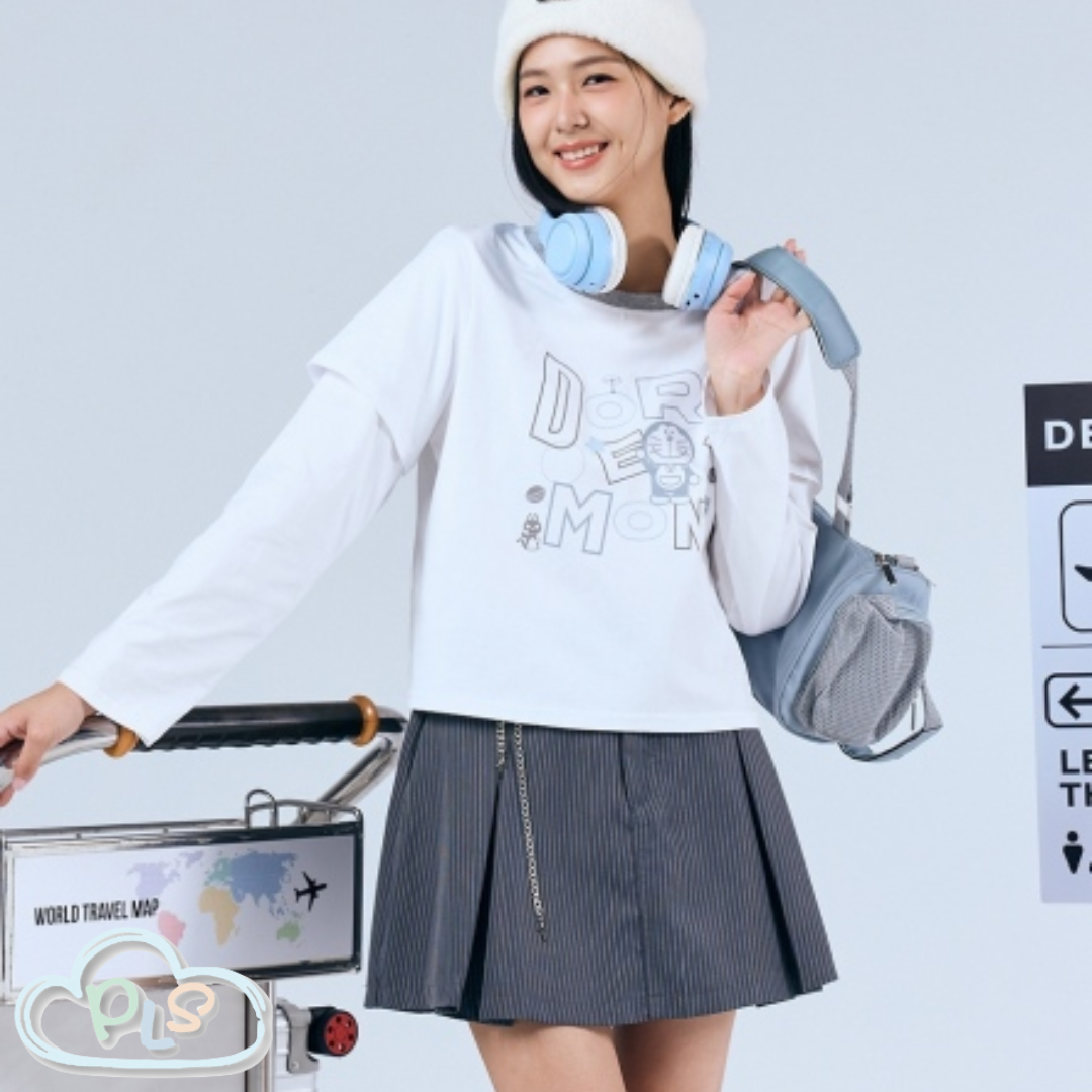 多啦A夢X撞色領仿兩件拼接上衣  LAKING 白色 #32015-1