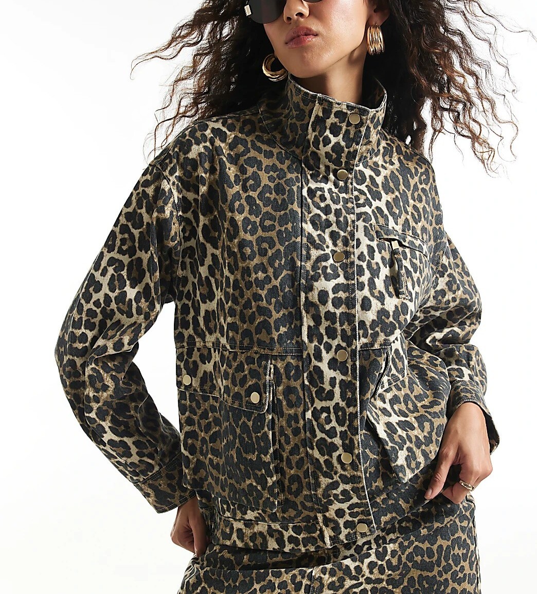 Leopard Love豹紋單寧立領牛仔外套