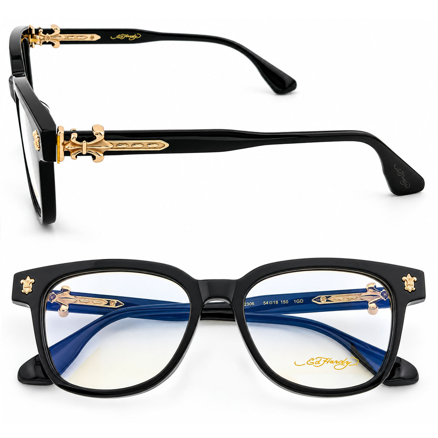 【Ed Hardy】EH2306 1GD 光學眼鏡#(亮黑搭芒金色)