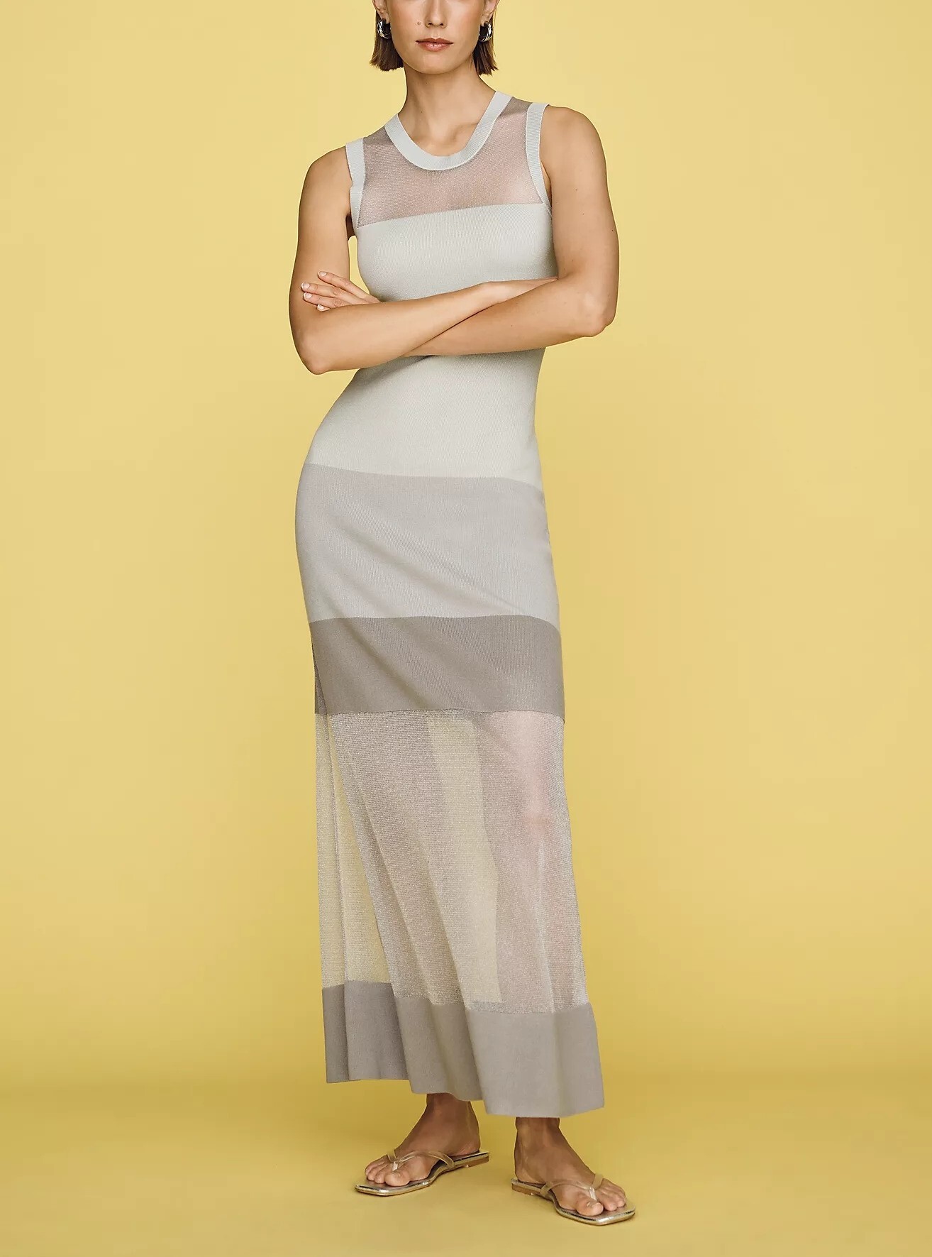 Mesh Grey冰灰色漸層亮紗針織Maxi Dress
