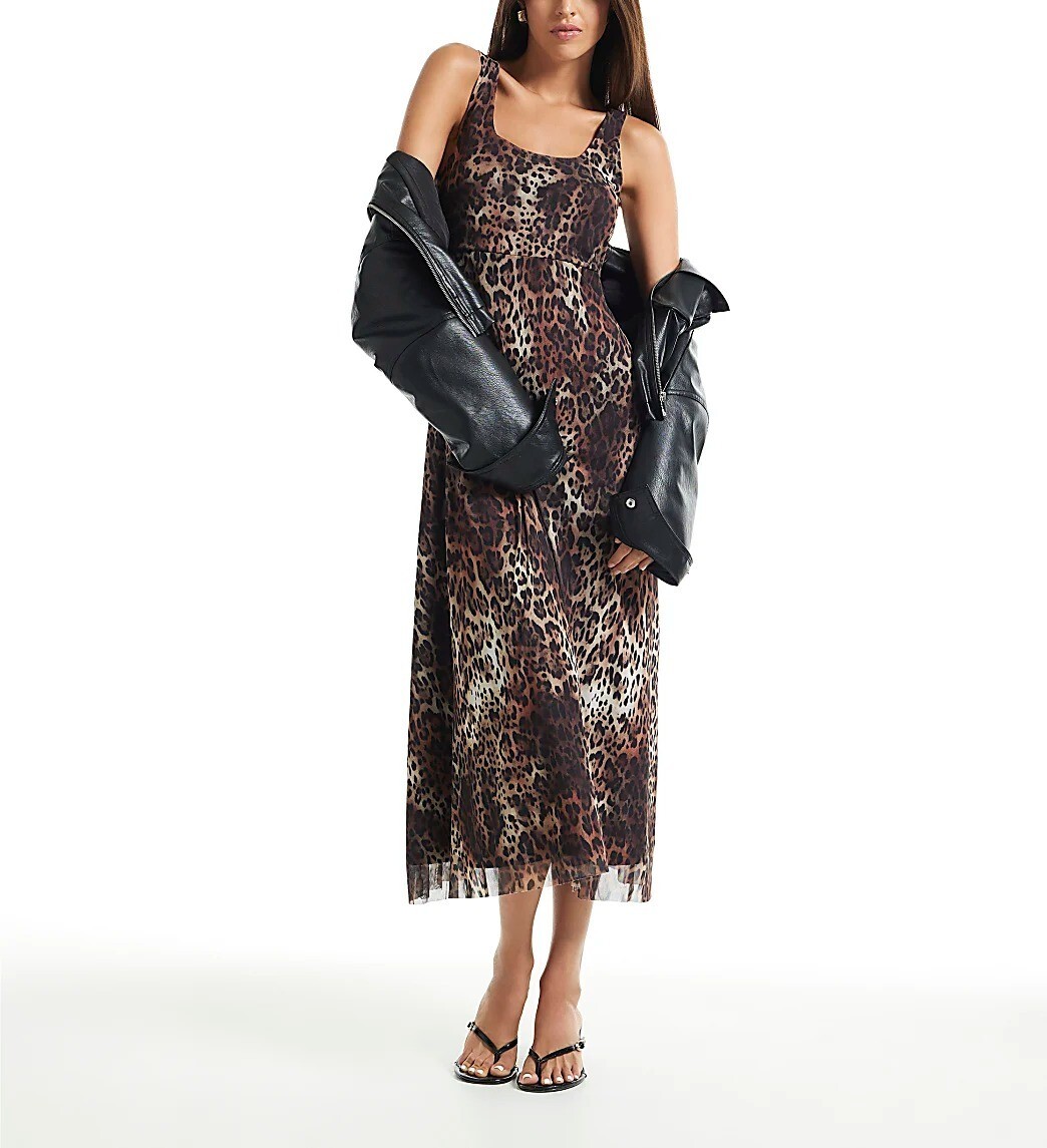 Leopard Love豹紋柔軟網紗Midi Dress