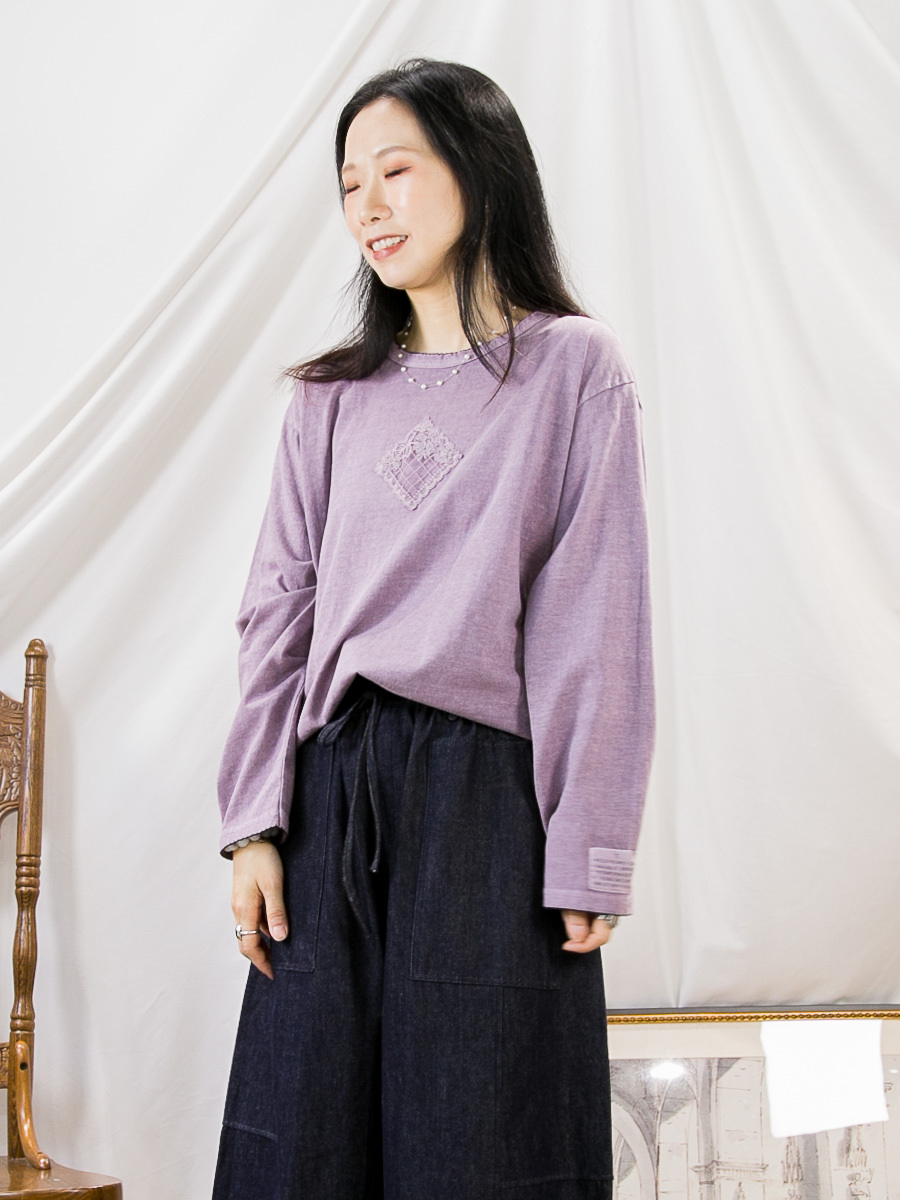 胸位菱格LACE網布．COTTON料TOP