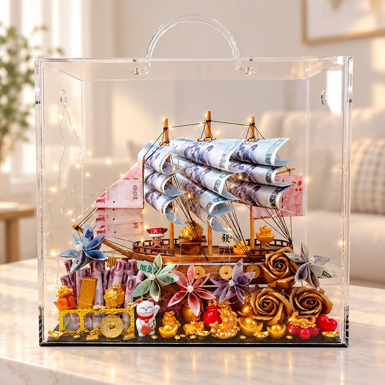 發財花帆船鈔票,一帆風順禮盒, successfully boat gift box